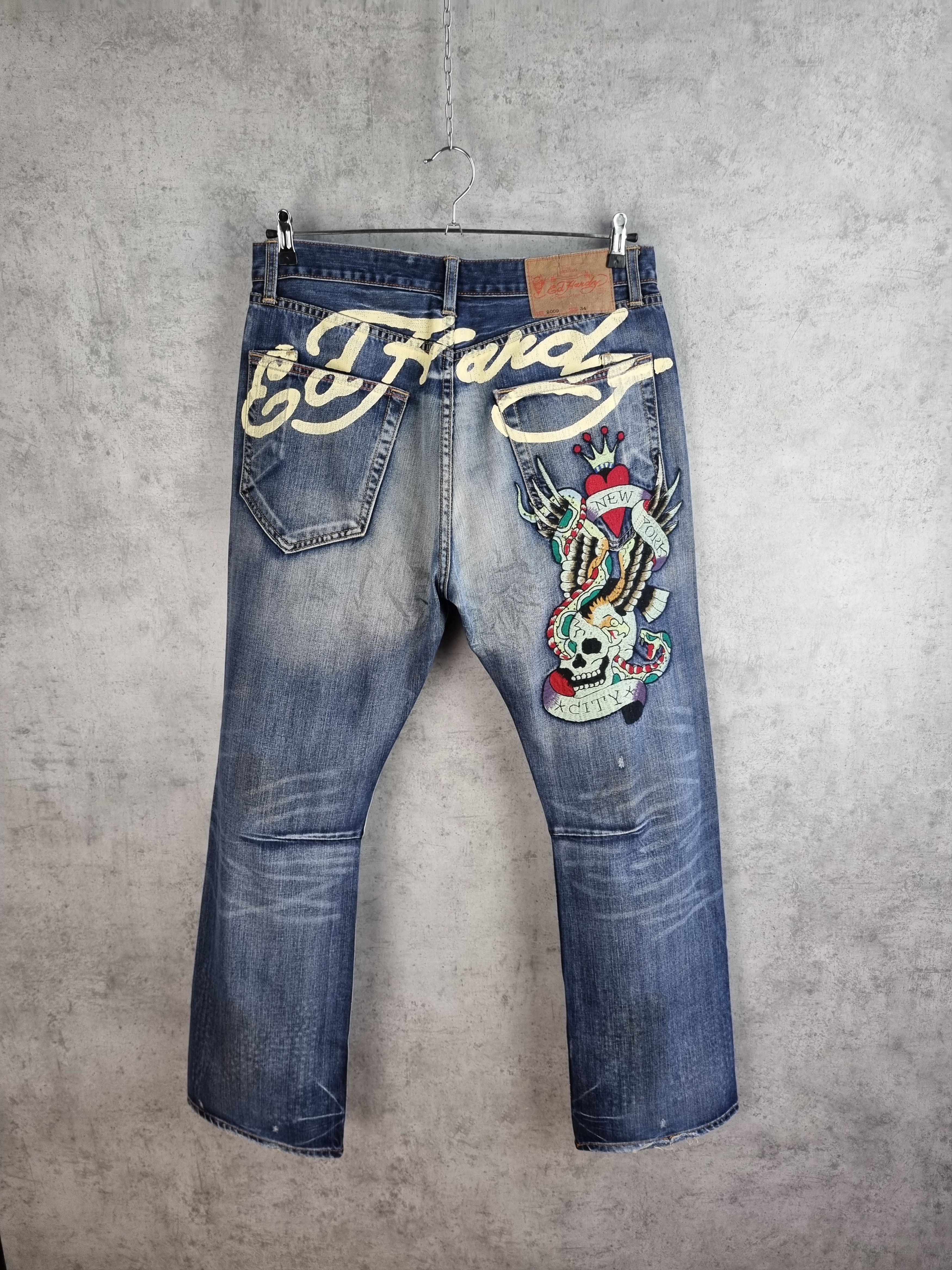 image of By Christian Audigier Embroidered Denim Jeans in Deep Blue, Men's (Size 34)