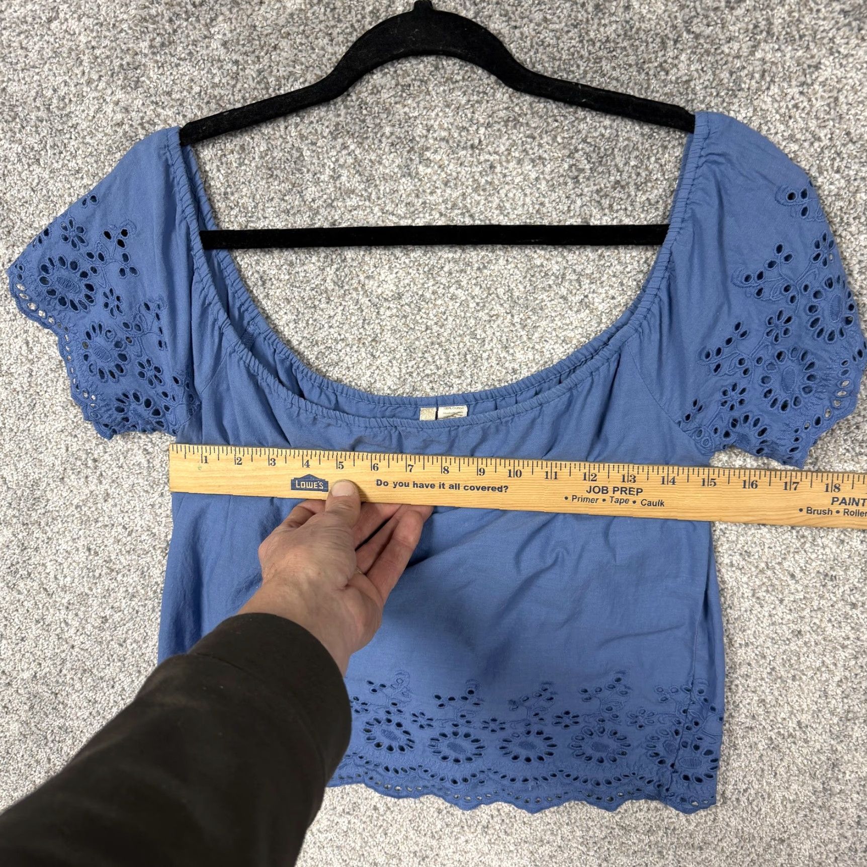 Vintage Japna Top XS Blue Cropped Eyelet Embroidered Scallop Hem Boho Cottagecore Fairy Womens Size XS / US 0-2 / IT 36-38 - 3 Thumbnail