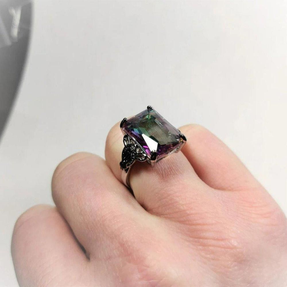 Designer Huge Rectangle Rainbow Mystic Topaz Vintage Silver Ring Size ONE SIZE - 5 Thumbnail