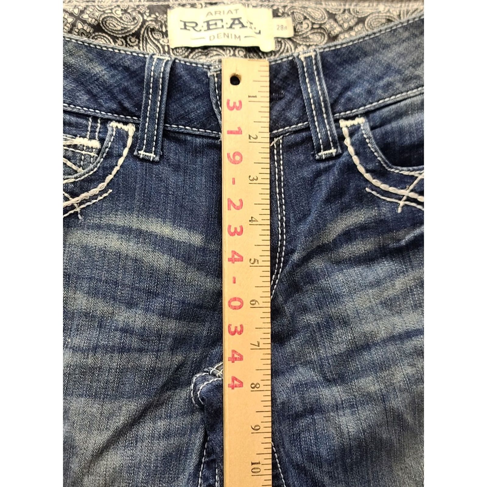 Ariat Ariat Real Denim Jeans Womens 28x32 Regular Fit Bootcut Mid Rise Distressed Denim Pants Blue Slim 5-Pocket Cowboy Horse Southwestern Mens Girls Size 28" / US 6 / IT 42 - 4 Thumbnail