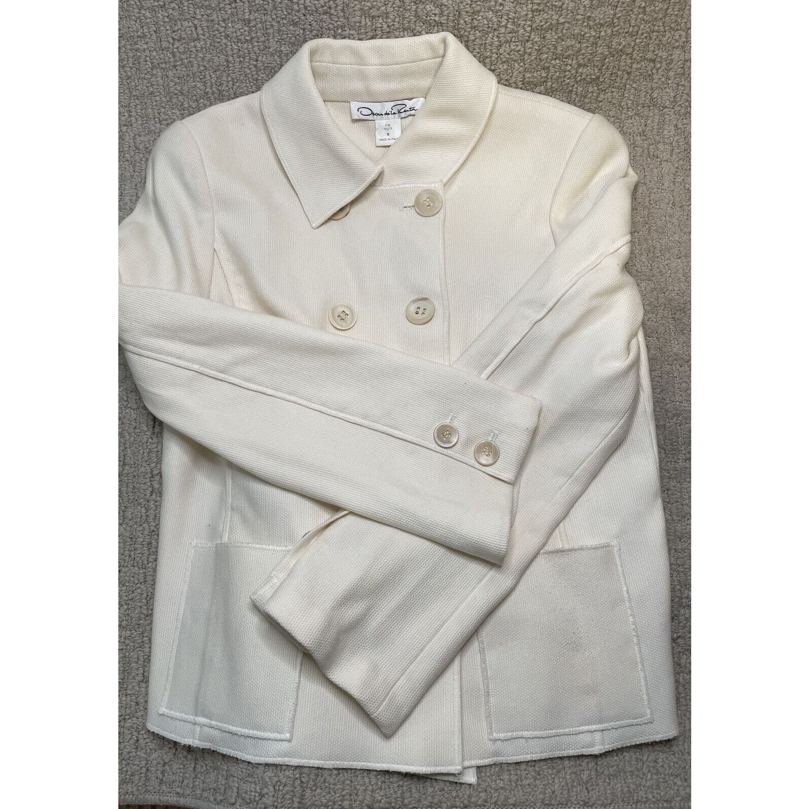 Oscar De La Renta Oscar de la Renta Ivory Woven Cotton Skirt Suit 8 Italy Size M / US 6-8 / IT 42-44 - 16 Thumbnail