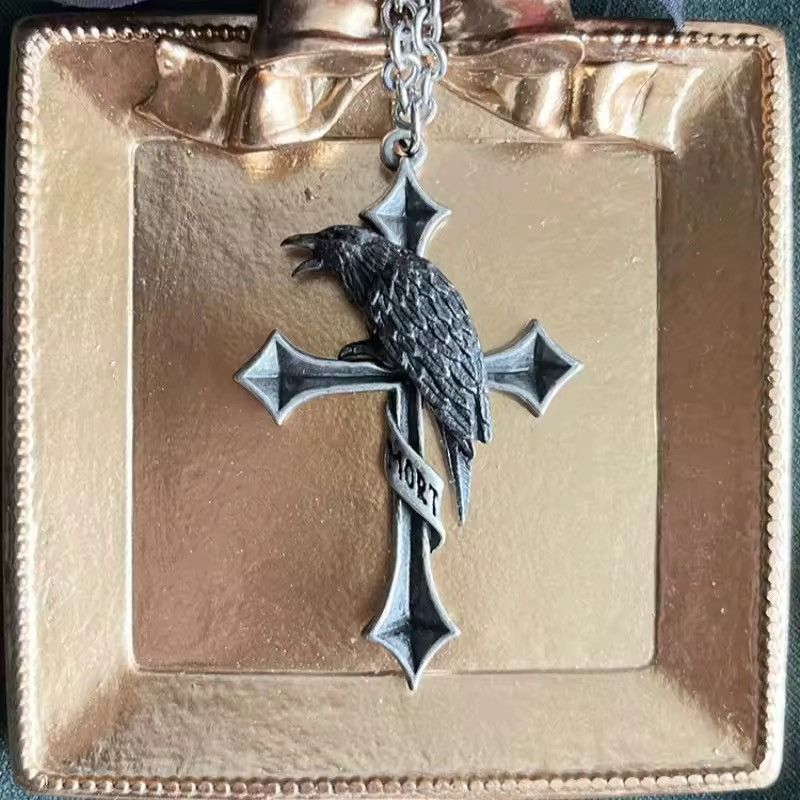 Japanese Brand Unique Punk Gothic Cross Crow Necklace Size ONE SIZE - 5 Thumbnail
