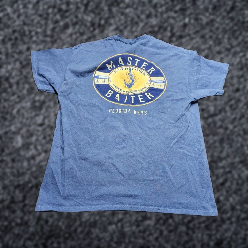 Gildan Mens XL Gildan Key West FL Master Baiter Double Sided Blue Cotton T Shirt Size US XL / EU 56 / 4 - 1 Thumbnail