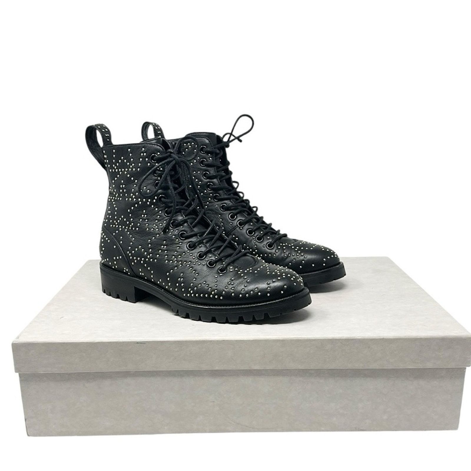 Jimmy Choo Jimmy Choo Cruz Leather Star Studded Combat Boots Black 37.5 Size US 7.5 / IT 37.5 - 1 Thumbnail