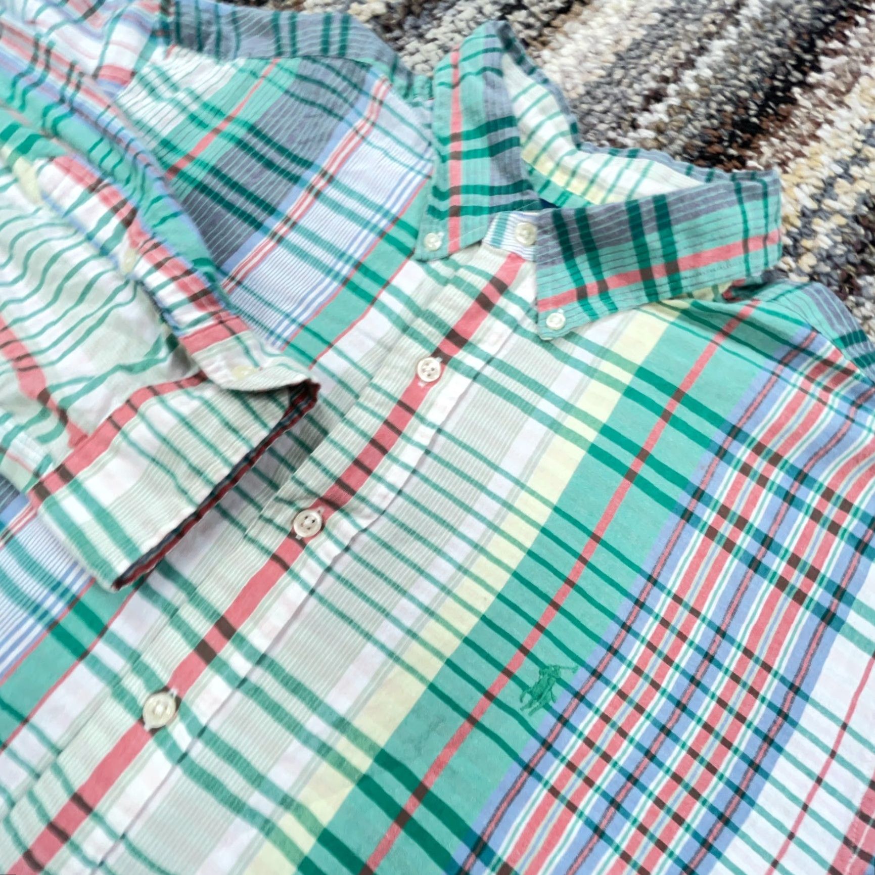 Polo Ralph Lauren Ralph Lauren Shirt Men XL Green Madras Plaid Classic Button Up Multi Pastel Size US XL / EU 56 / 4 - 2 Thumbnail