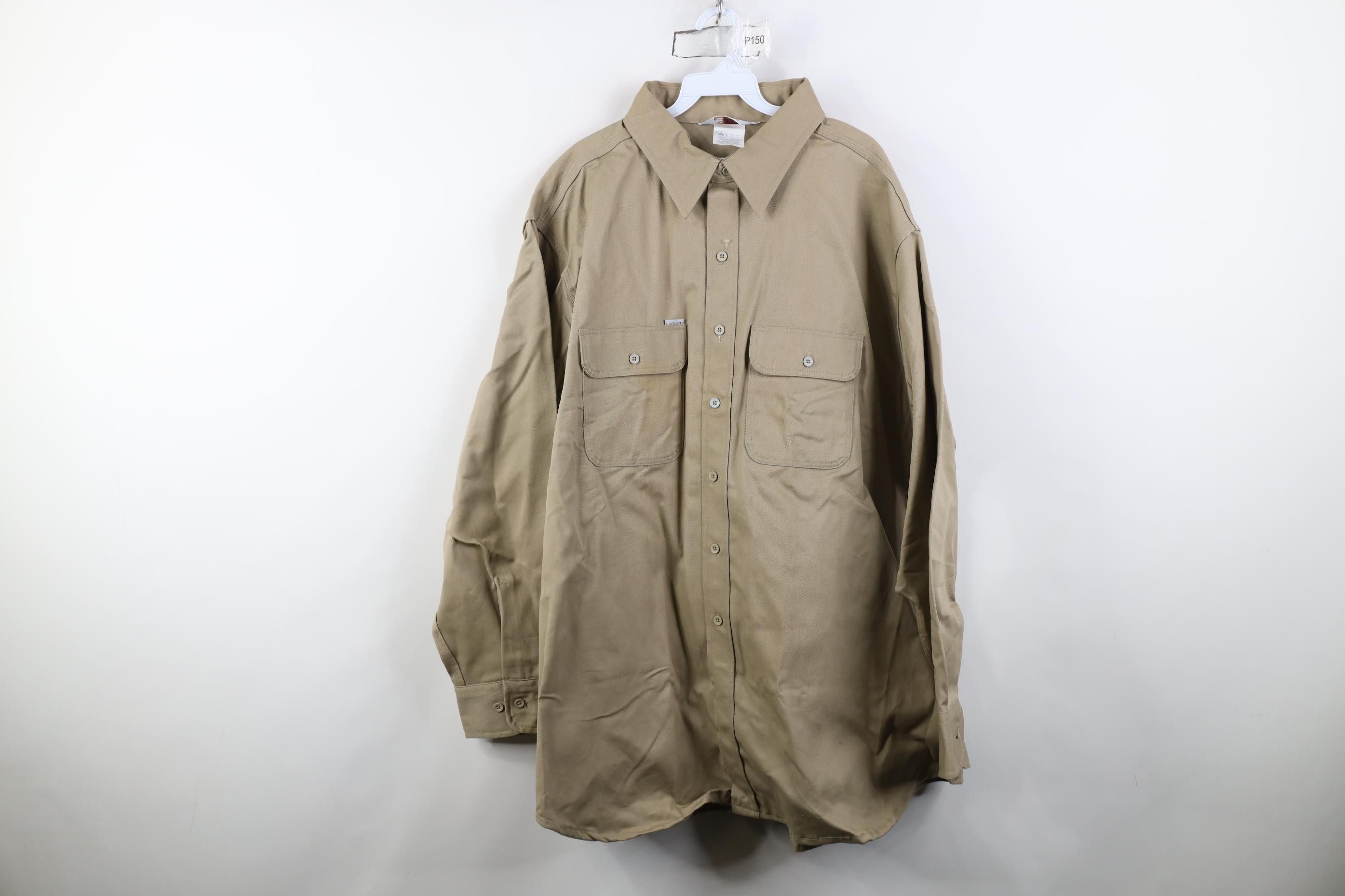 Carhartt Deadstock Vintage 90s Carhartt Button Shirt Khaki Tan USA Size US XXL / EU 58 / 5 - 1 Thumbnail