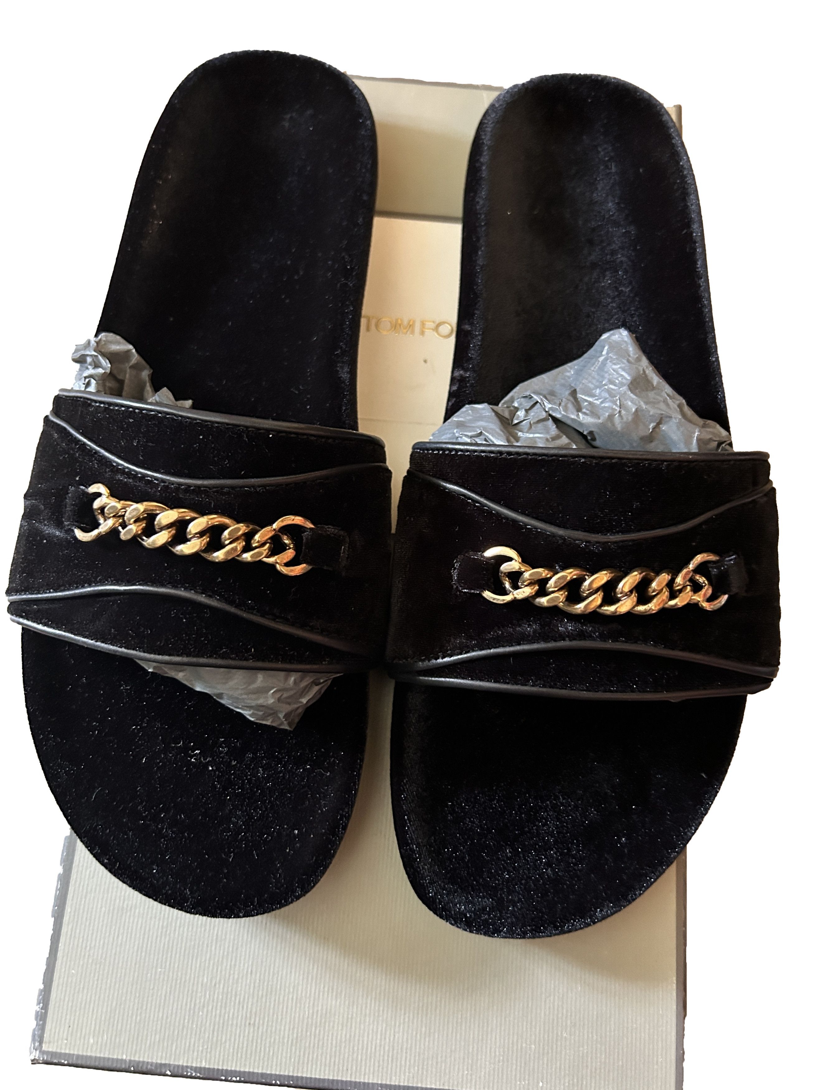 Tom Ford Churchill Chain-Trimmed Velvet Slides - Men - Black  display picture 3