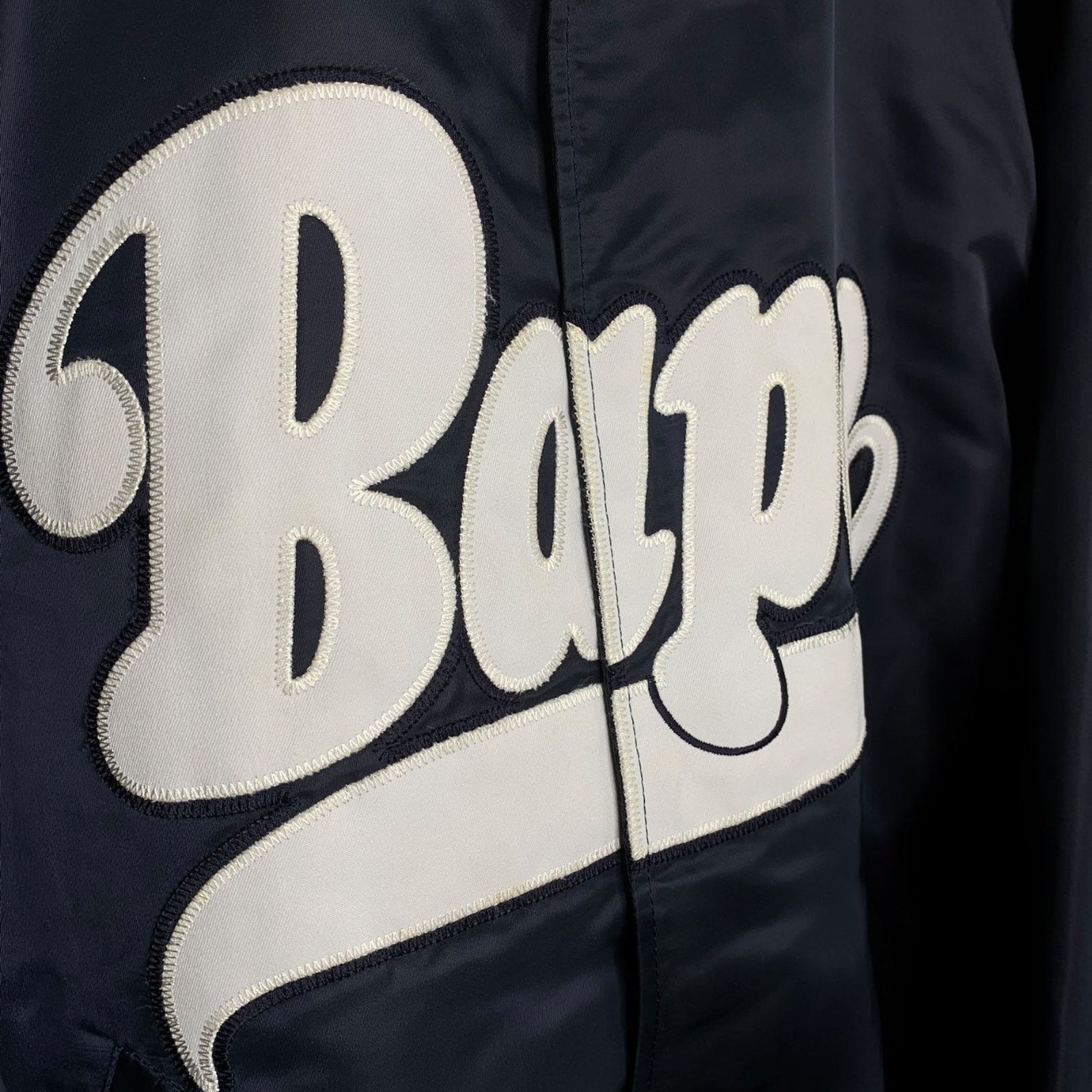 Bape OG Script Logo Nylon Stadium Jacket (Navy Blue) Size US L / EU 52-54 / 3 - 3 Thumbnail