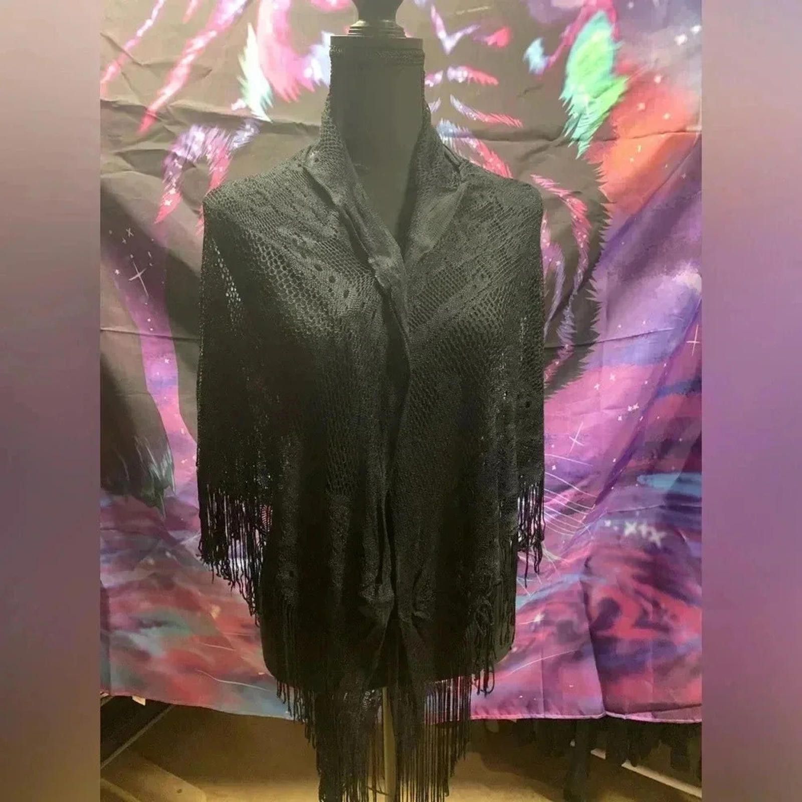 Designer Black lace shawl Size ONE SIZE - 1 Thumbnail