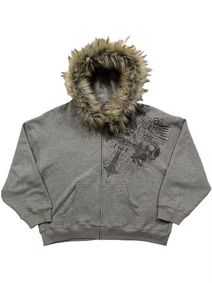 Japanese Brand Zip-Up Hoodie with Faux Fur Hood Size US XL / EU 56 / 4 - 3 Thumbnail