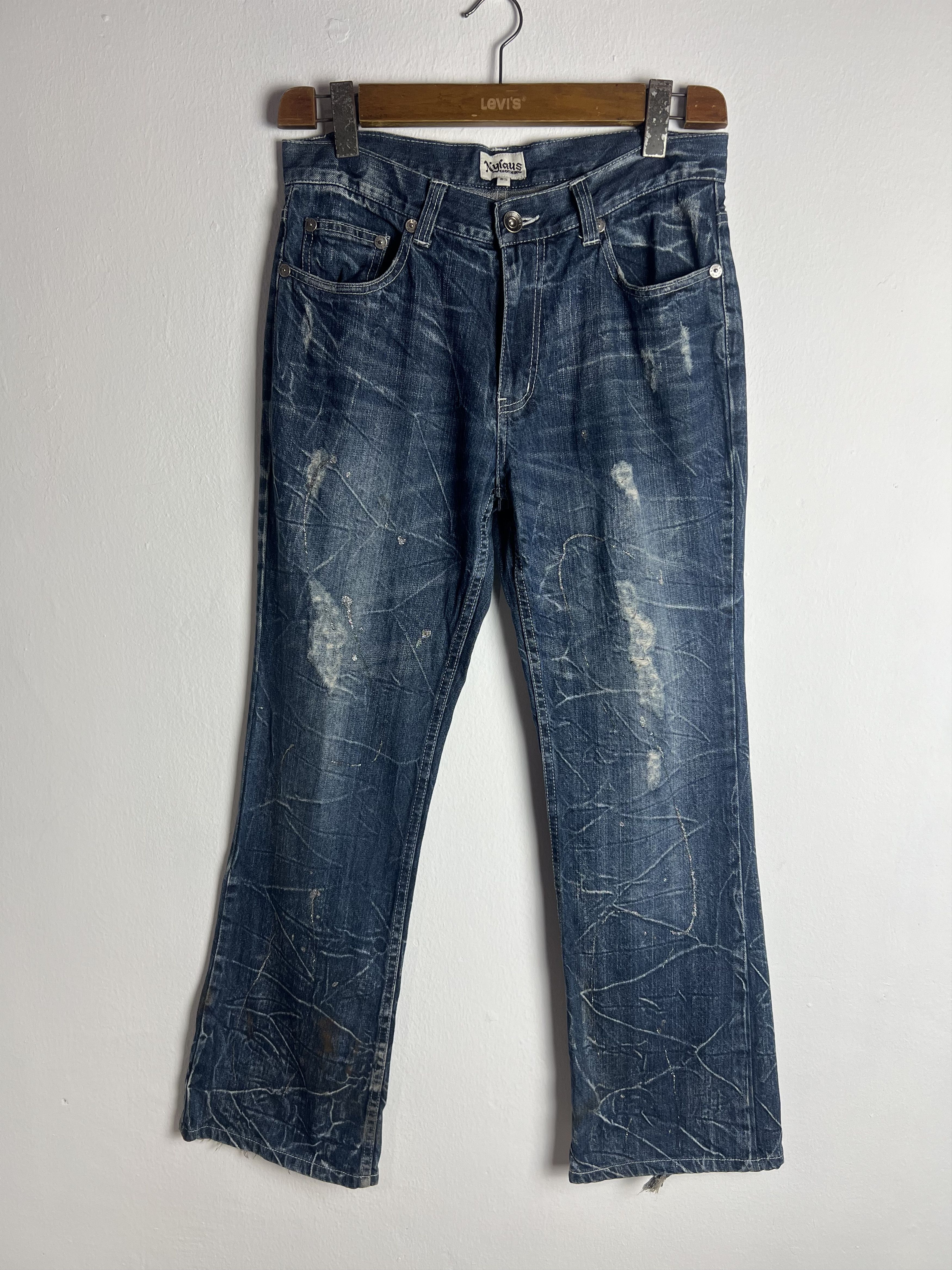 Japanese Brand Nylaus Distressed Denim Paint Splatter Wing Prints Size US 33 - 2 Thumbnail