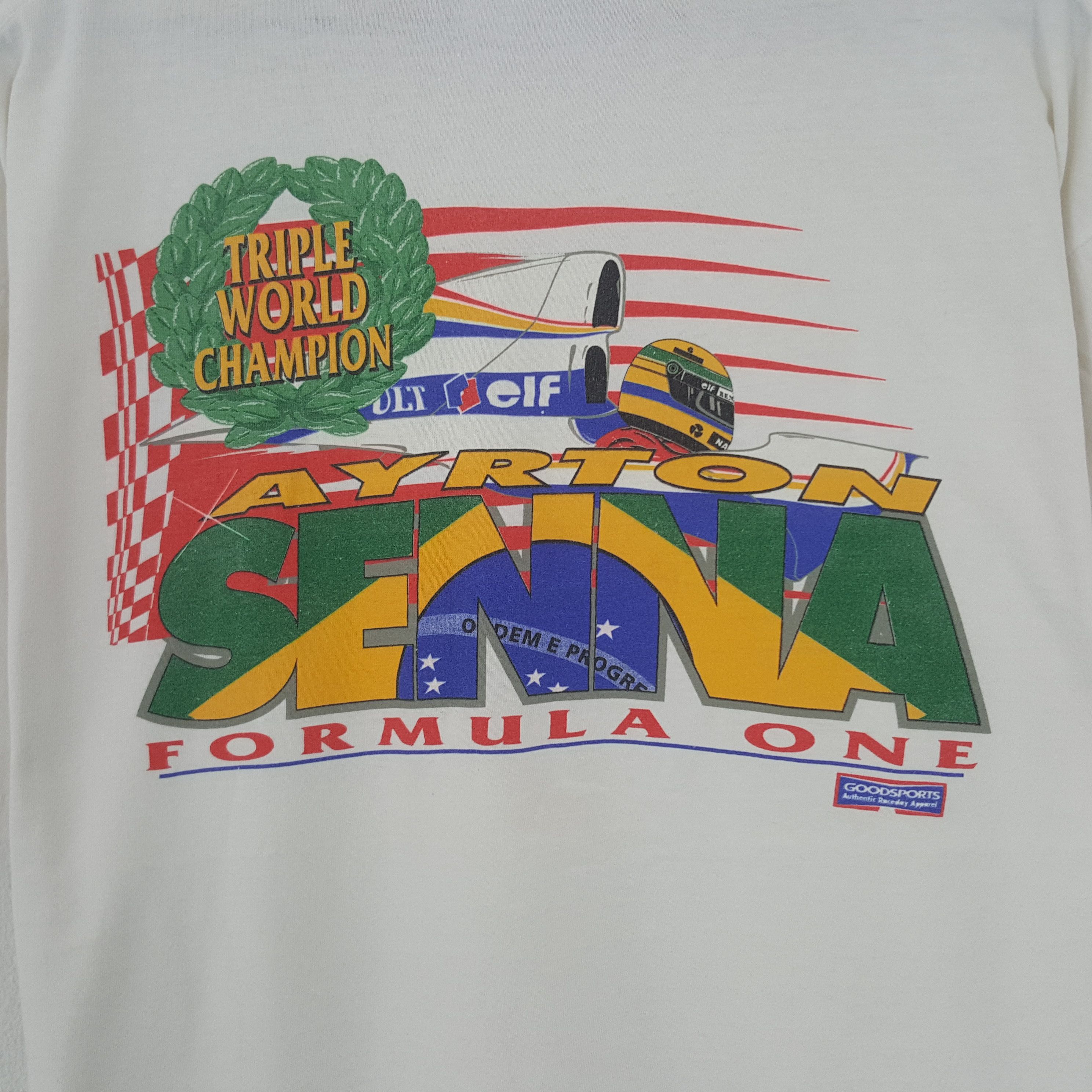 Vintage Vintage Ayrton Senna Formula One Tshirt Size US XL / EU 56 / 4 - 2 Thumbnail