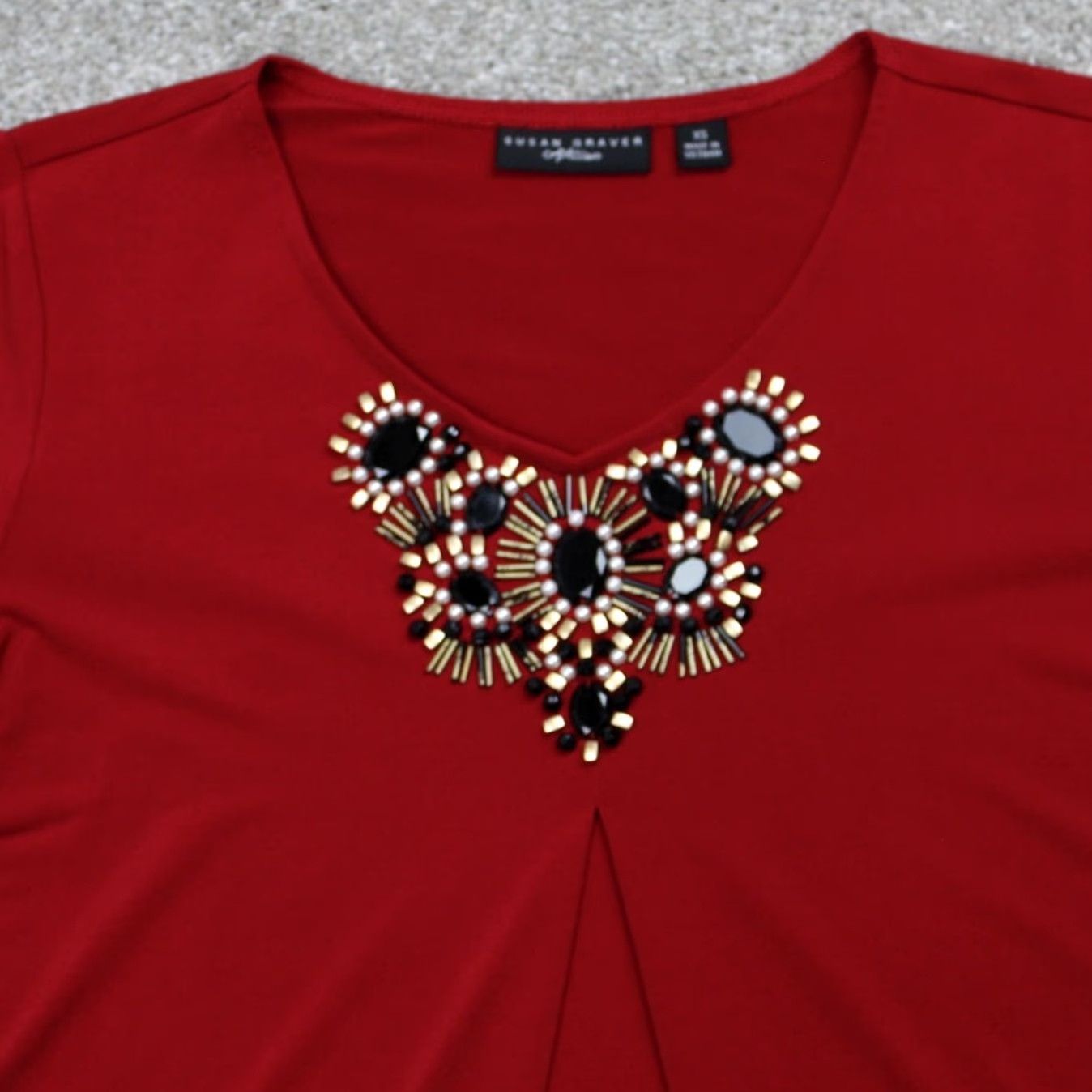 Vintage Susan Graver Artisan Shirt Womens XS Red Embellished Polyester L/S Shirt Size XS / US 0-2 / IT 36-38 - 6 Thumbnail