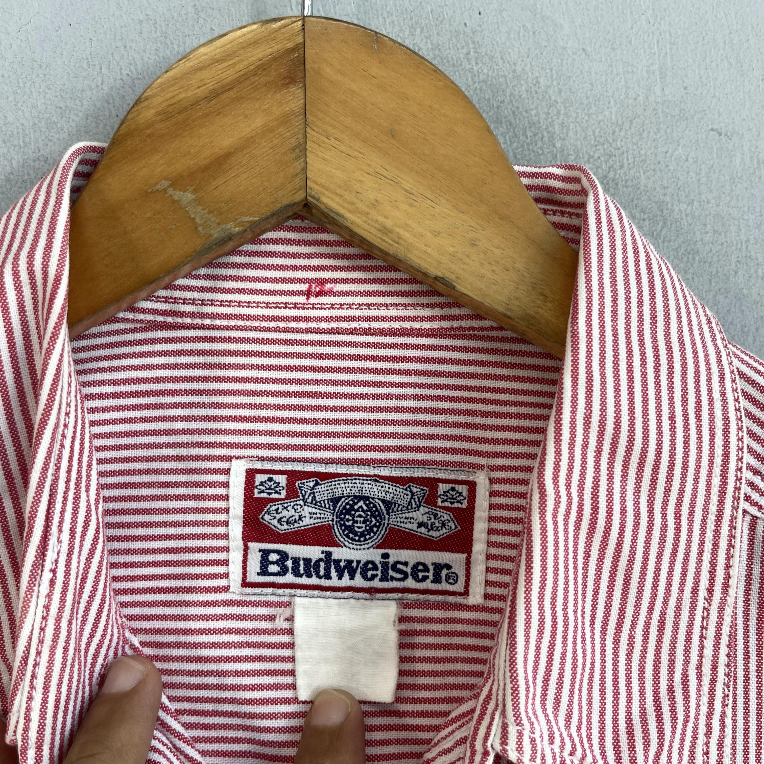 Budweiser × Japanese Brand × Vintage Vintage 90s BUDWEISER Hickory Stripes Denim Worker Shirt Size US L / EU 52-54 / 3 - 5 Thumbnail