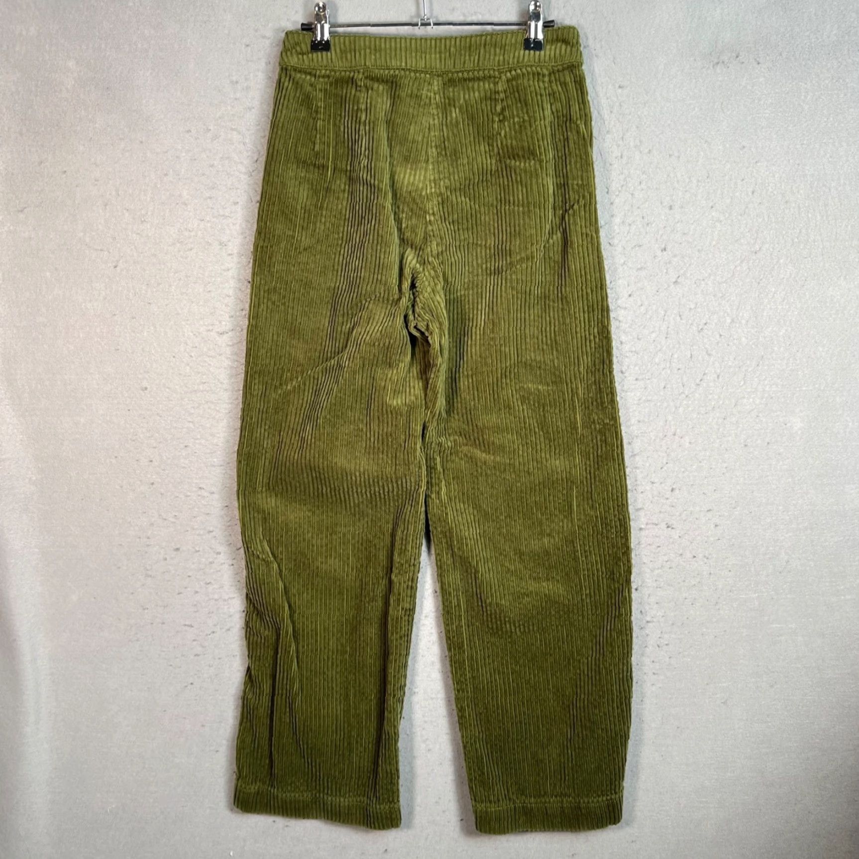 Weekday Weekday Pants Women's 36 Olive Corduroy 100% Cotton Wide-Leg Front Flat Spring Summer Chino Inseam 28 in Womens Size 25" / US 0 / IT 36 - 2 Thumbnail