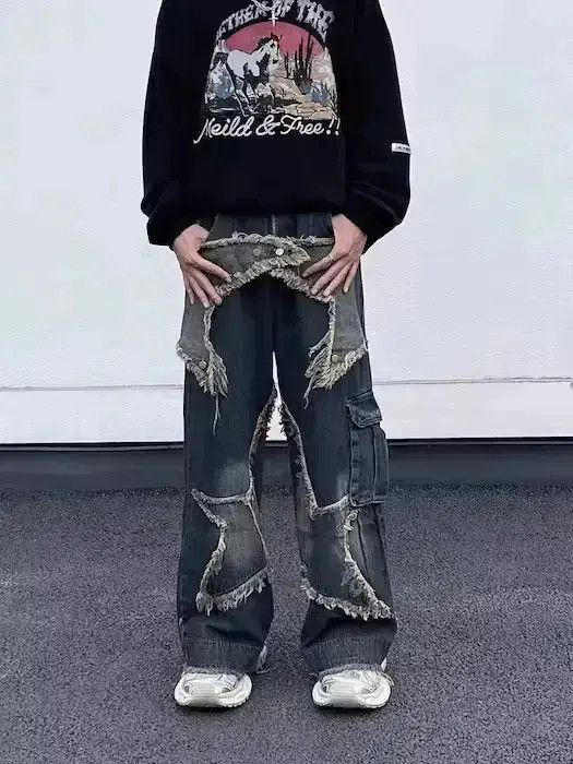 Japanese Brand Embroidered Star Baggy Denim Jeans Size US 32 / EU 48 - 2 Thumbnail