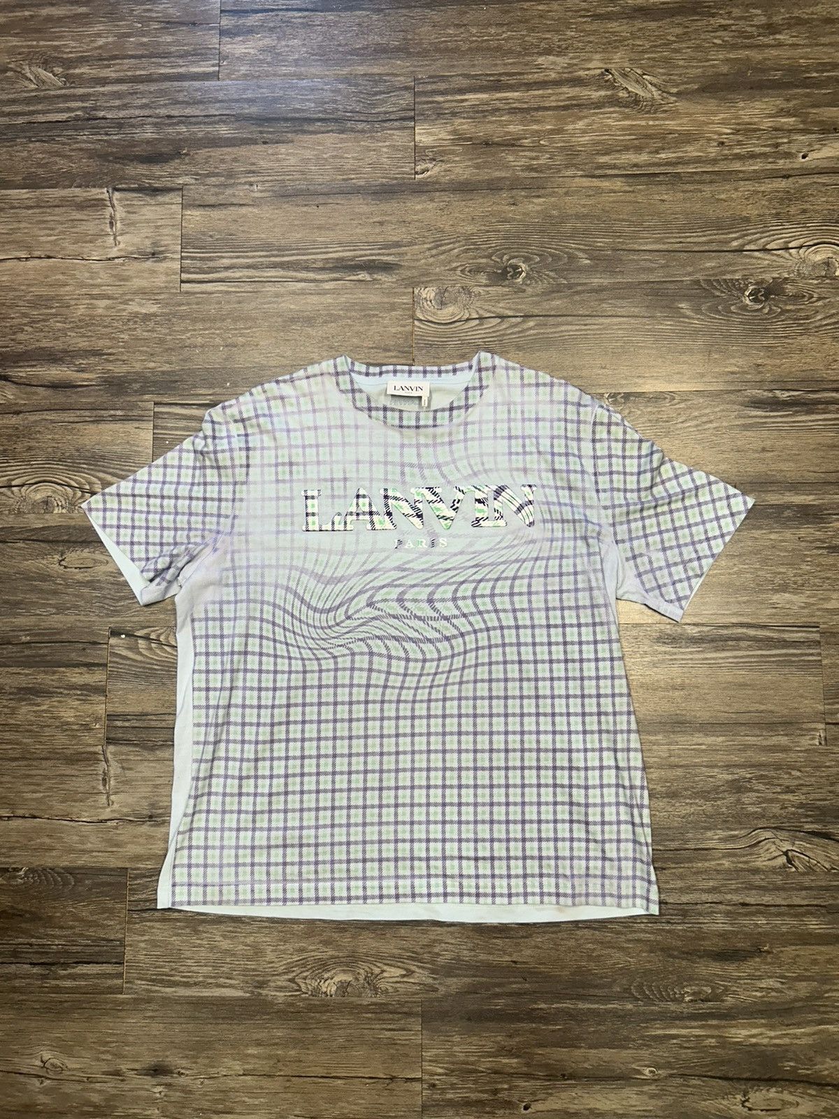 image of Lanvin Paris Checkered T-Shirt in Purple/Green, Men's (Size Large)