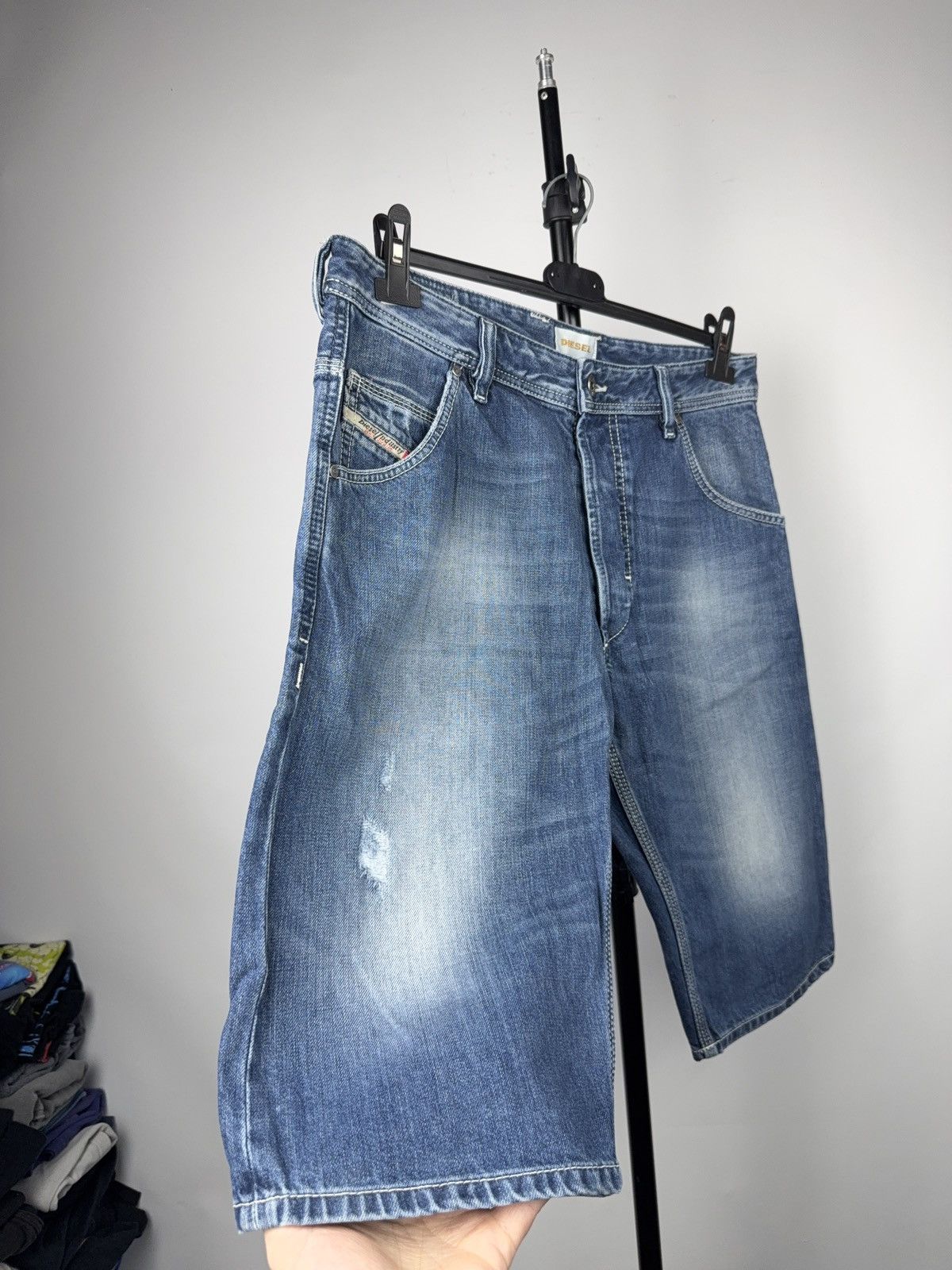 00s Vintage Diesel Industry Y2K Distressed Denim Shorts W32