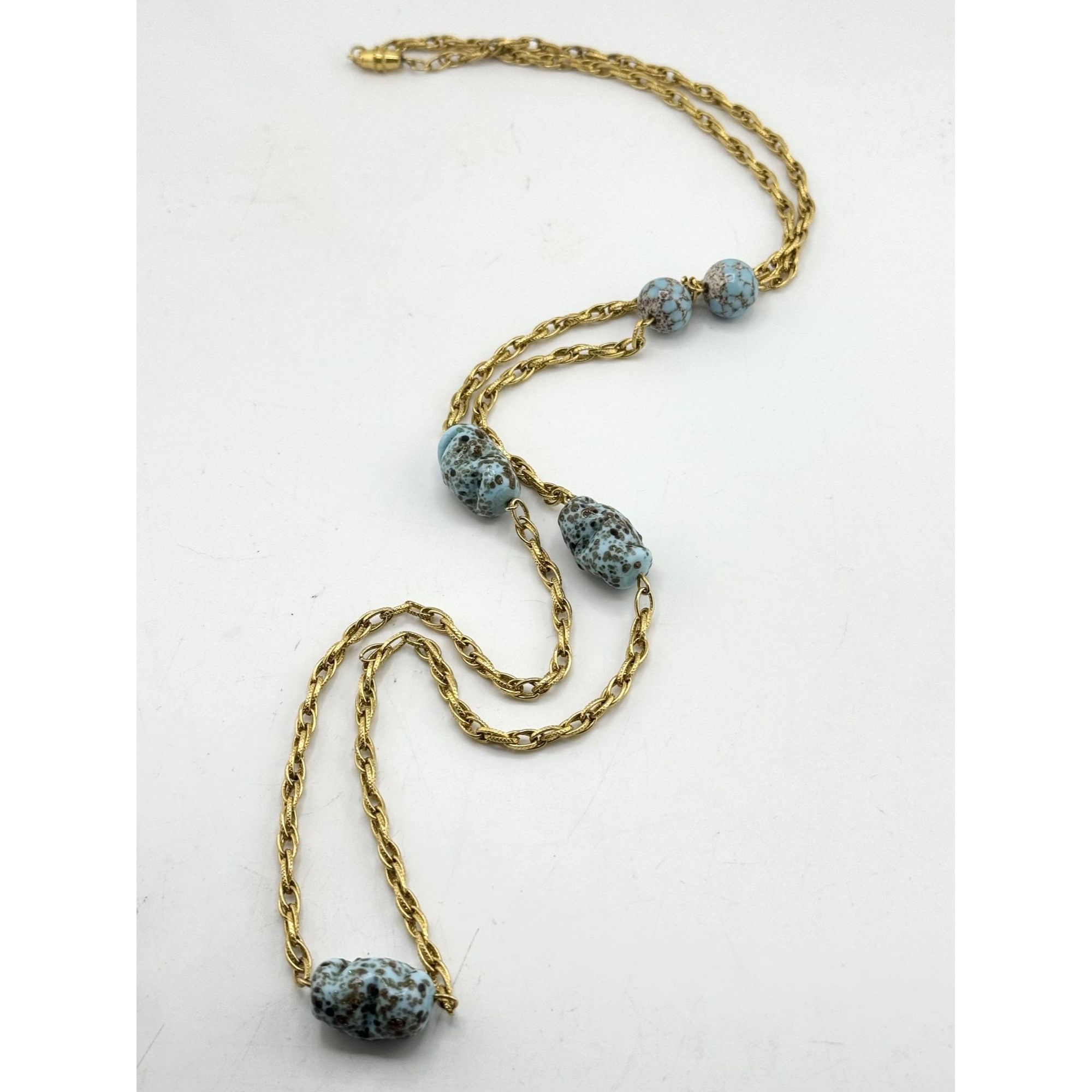Vintage Vintage blue art glass beaded chain necklace Size ONE SIZE - 1 Thumbnail