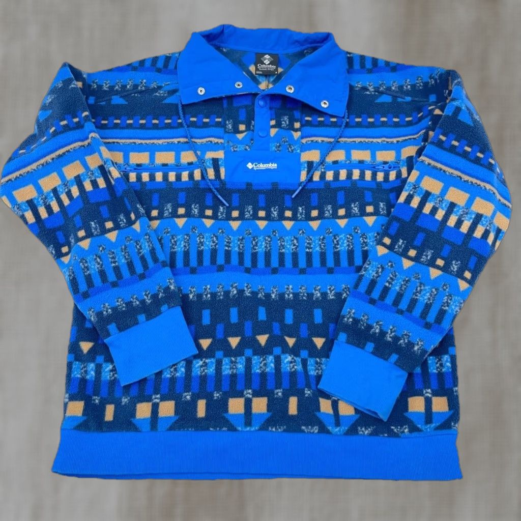 Vintage Columbia Pullover Sweater Men Small Blue Fleece Knit Geometric Aztec Classic Modern Outdoor Casual Travel Workwear Size US S / EU 44-46 / 1 - 1 Thumbnail