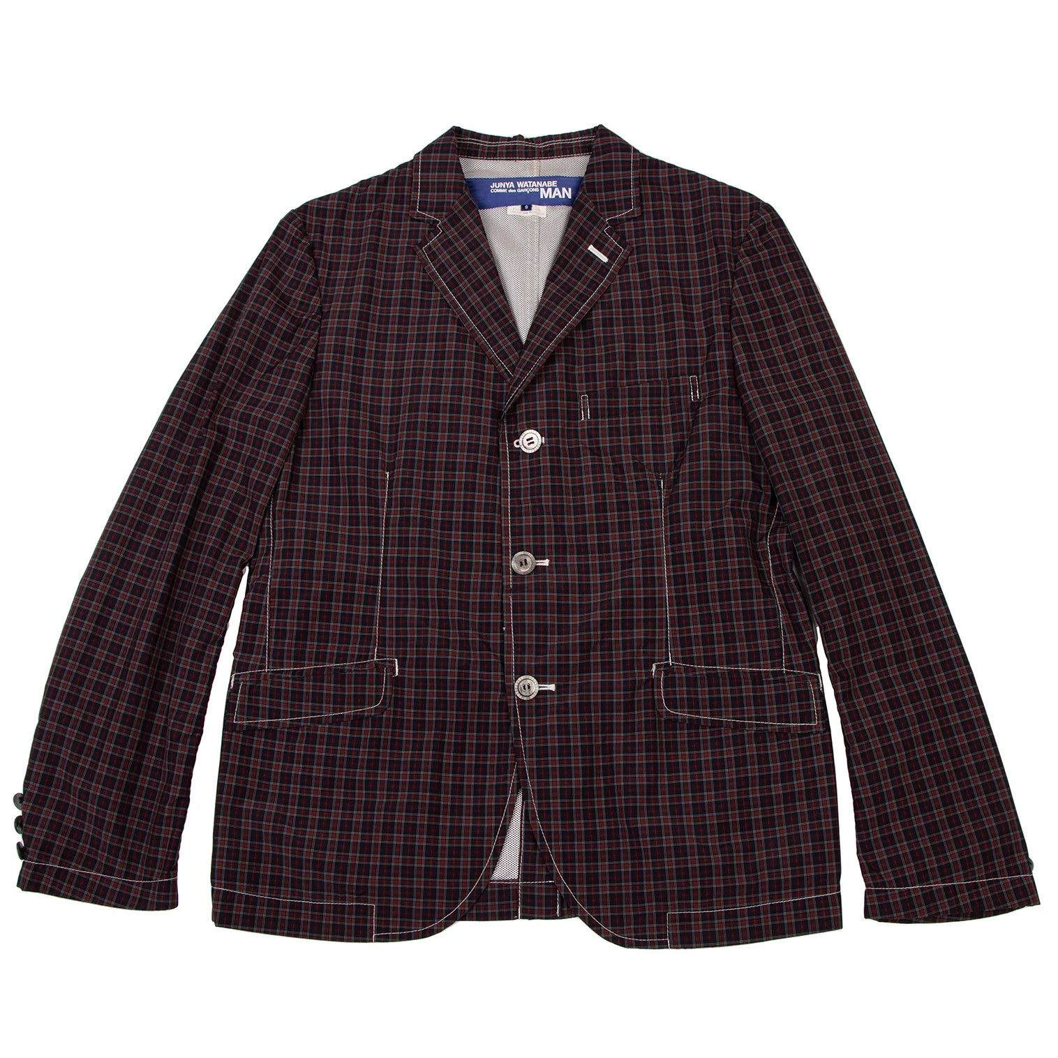 Junya Watanabe Mesh Lined Check Jacket in Navy and Red, Size S Size US S / EU 44-46 / 1 - 1 Thumbnail