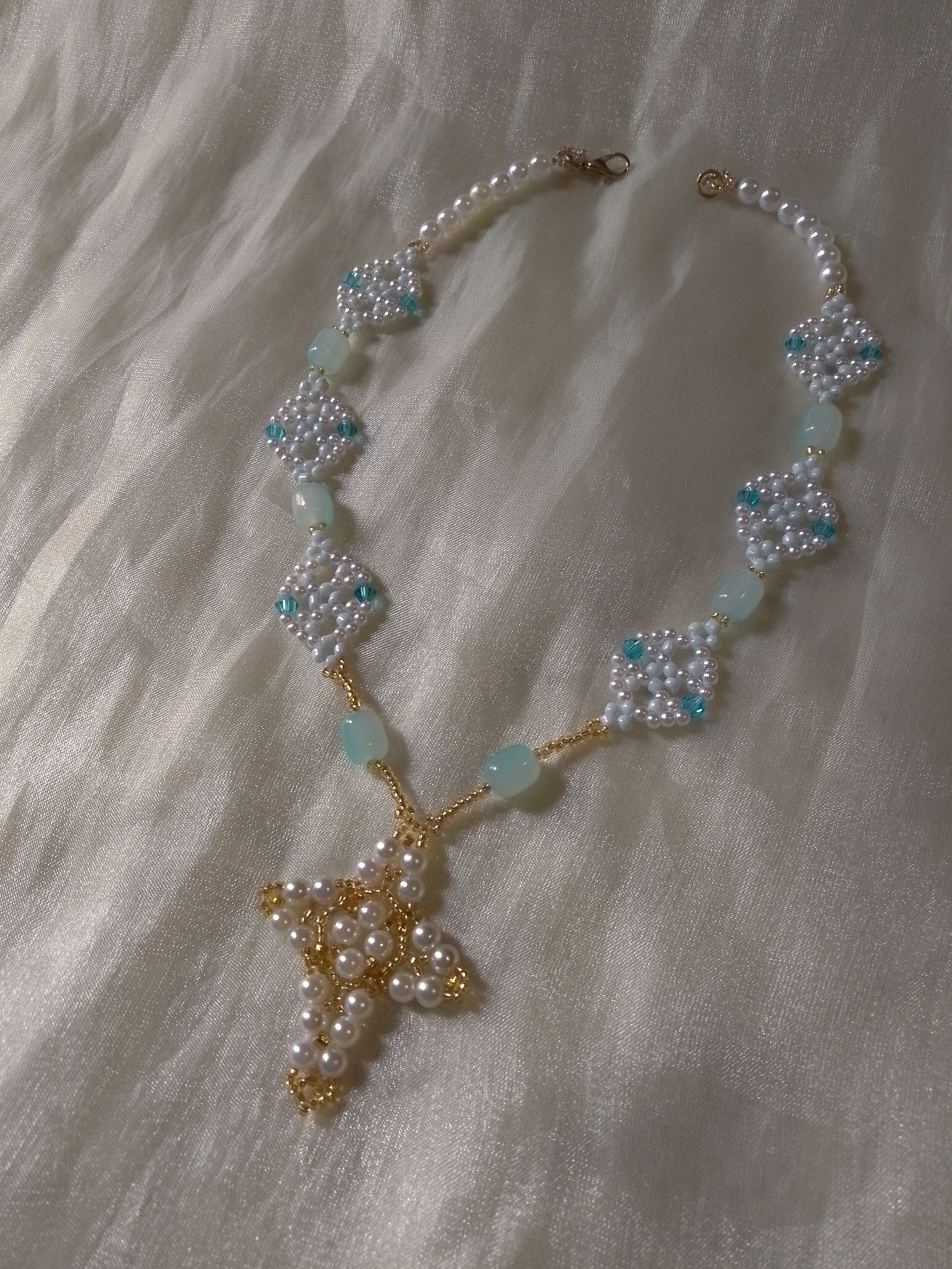 Other Necklace Cross Pearls Blue gemstones vintage style Size ONE SIZE - 1 Thumbnail