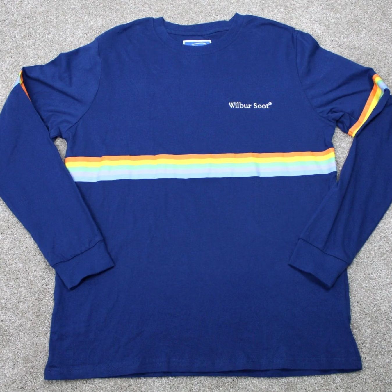 Rainbow Wilbur Soot Shirt Men’s Large Blue Rainbow Stripe 100% Cotton Long Sleeve Crew Neck T-Shirt Size US L / EU 52-54 / 3 - 2 Thumbnail