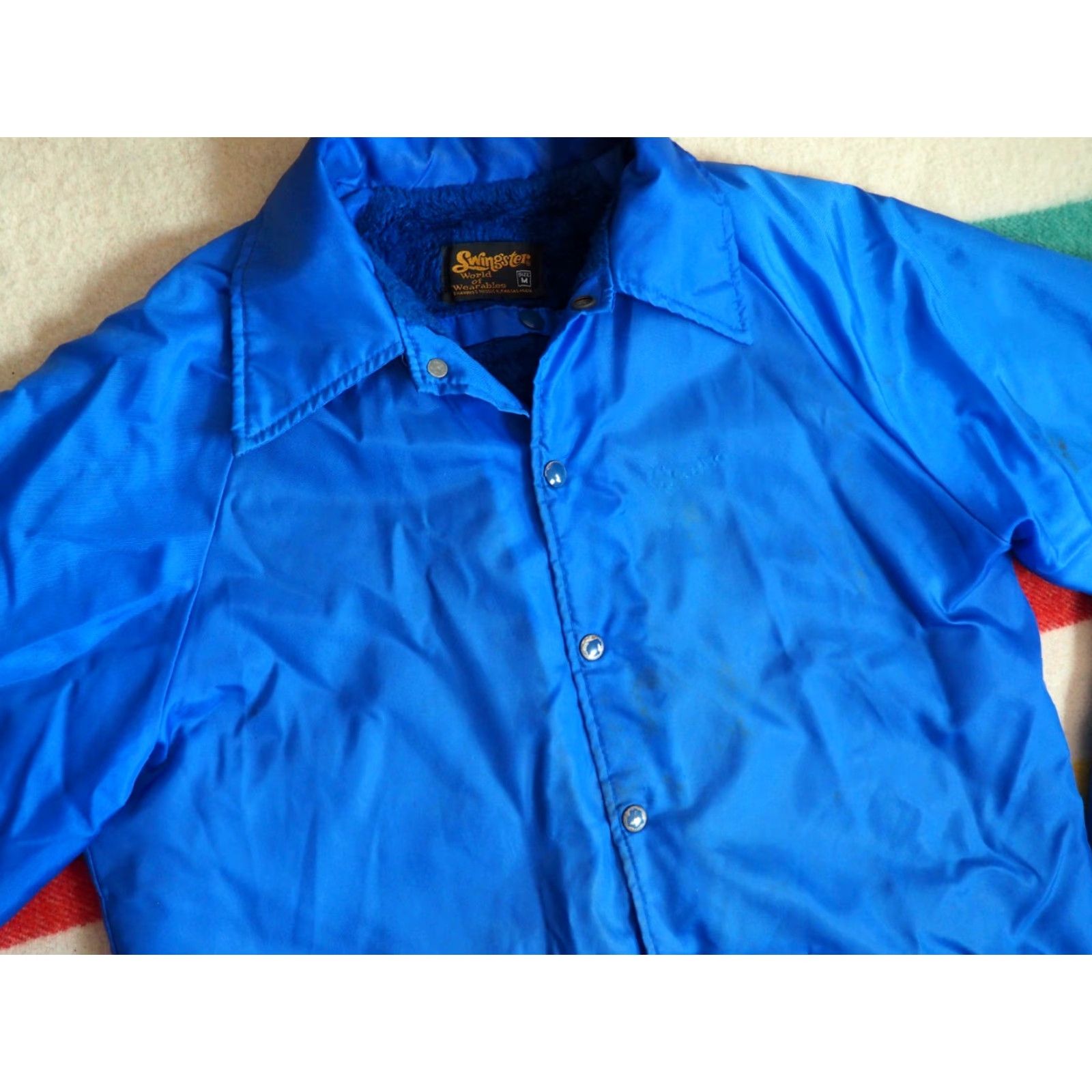 Vintage VTG 70s Swingster Royal Blue Nylon Sherpa Shearling Lined Snap Jacket USA Mens M Size US M / EU 48-50 / 2 - 2 Thumbnail