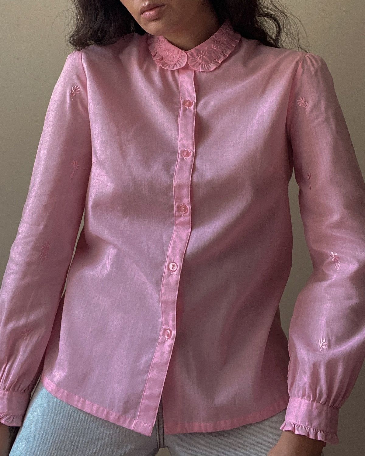Vintage Vintage Embroidered Pink Cufflink Top Size XS / US 0-2 / IT 36-38 - 7 Thumbnail
