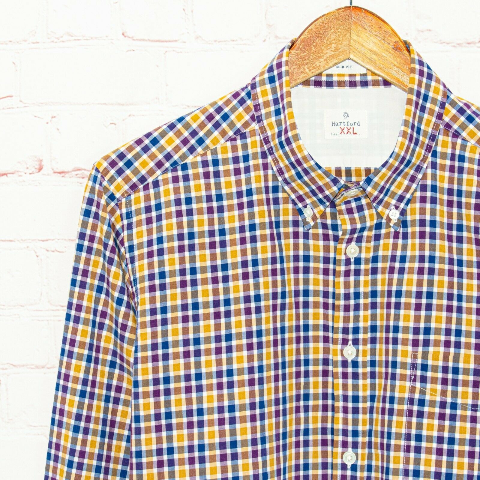 Hartford Hartford Size 2XL Slim Fit Button up Shirt Yellow Blue Check Size US XXL / EU 58 / 5 - 3 Thumbnail