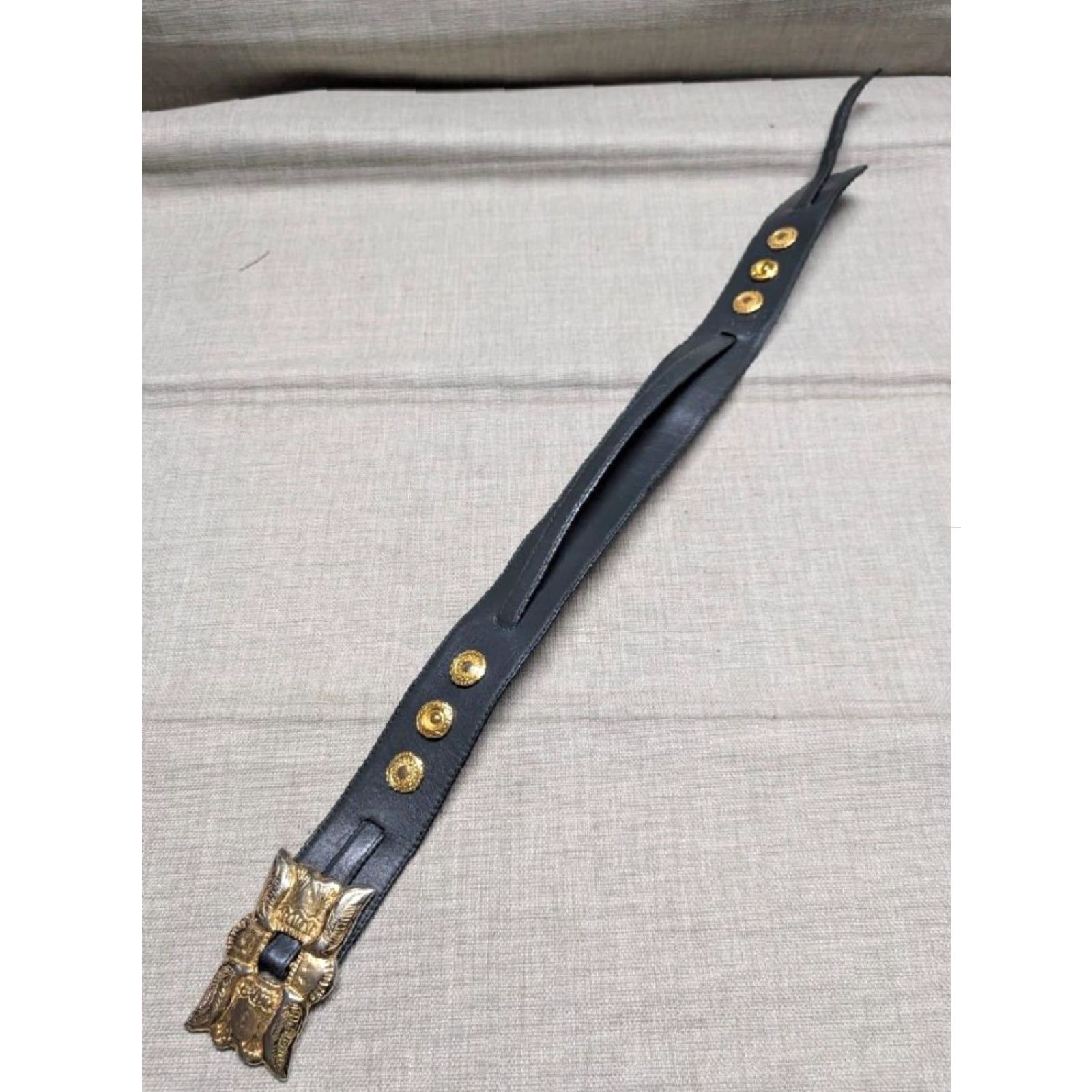 Escada VINTAGE Escada belt gray leather with brass buckle belt Germany XS belt width 2" Glam BLING Western 26 or less Womens XS Size ONE SIZE - 6 Thumbnail