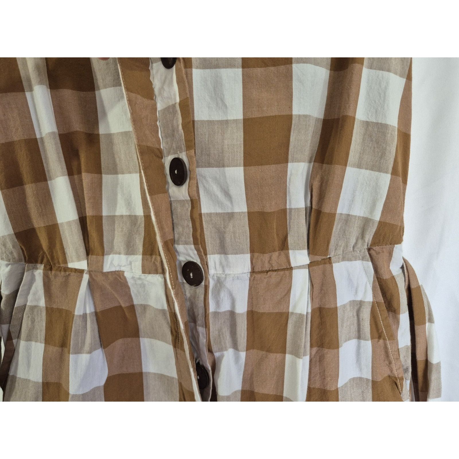 Anthropologie Anthropologie Whit Two Womens Brown Cream Gingham Romper XS Size 28" / US 6 / IT 42 - 7 Thumbnail