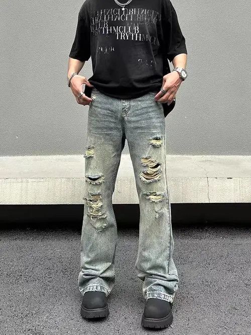 VIBE Hip Hop Vintage Washed Faded Loose Casual Ripped Jeans Size US 33 - 1 Thumbnail