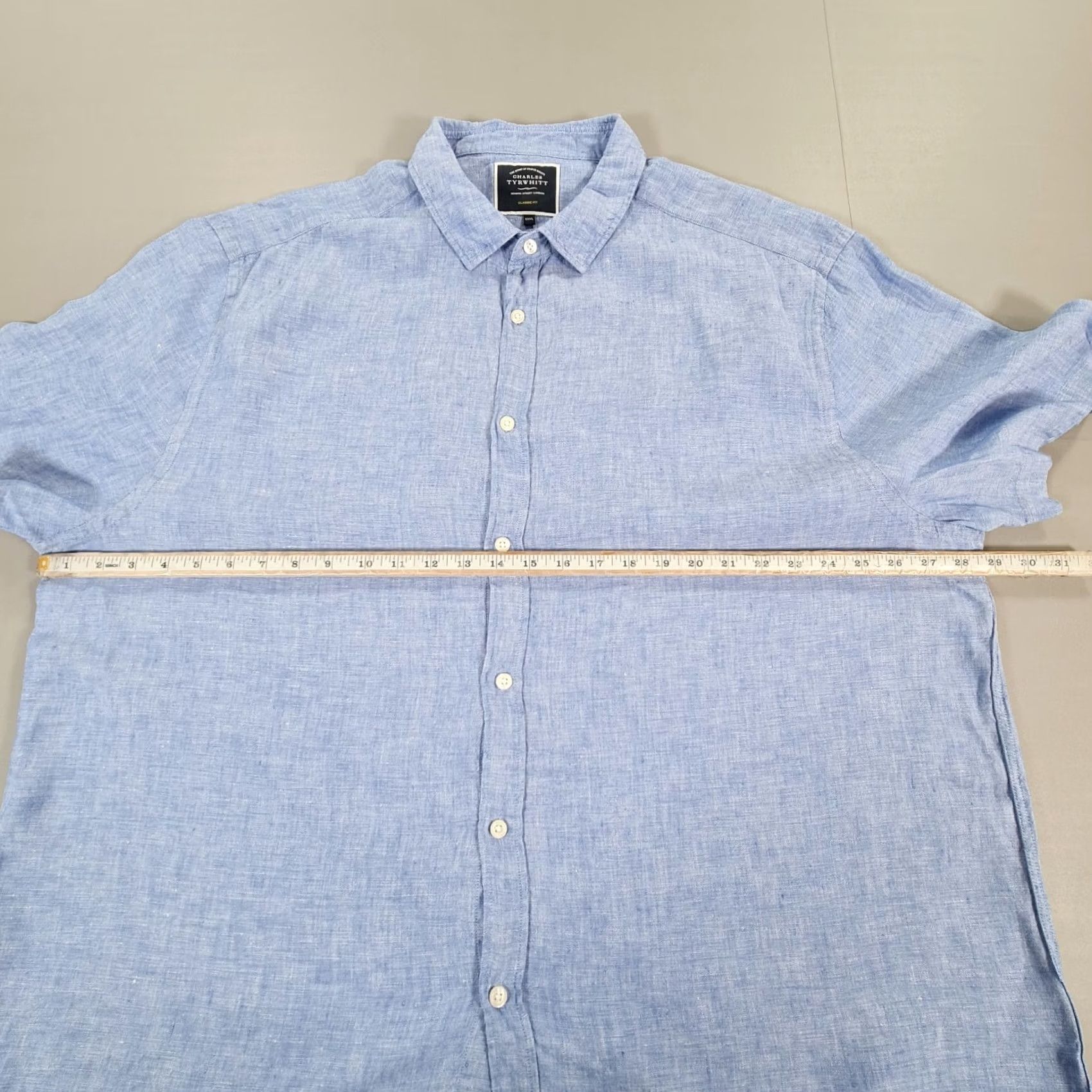 Charles Tyrwhitt Charles Tyrwhitt Mens Shirt 3XL Blue Linen Button-Up Long Sleeve Collared Casual Classic Fit Summer Holiday Mens Size US XXL / EU 58 / 5 - 4 Thumbnail