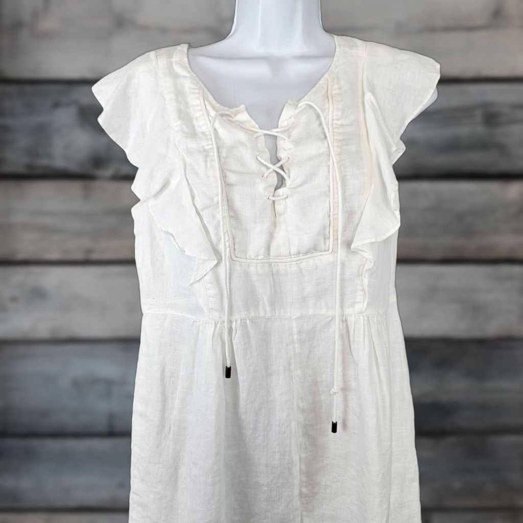 J.Crew J.CREW Womens Dress Sz 2 White Linen Flutter Sleeve Zip Side Short Dress Size XS / US 0-2 / IT 36-38 - 1 Thumbnail