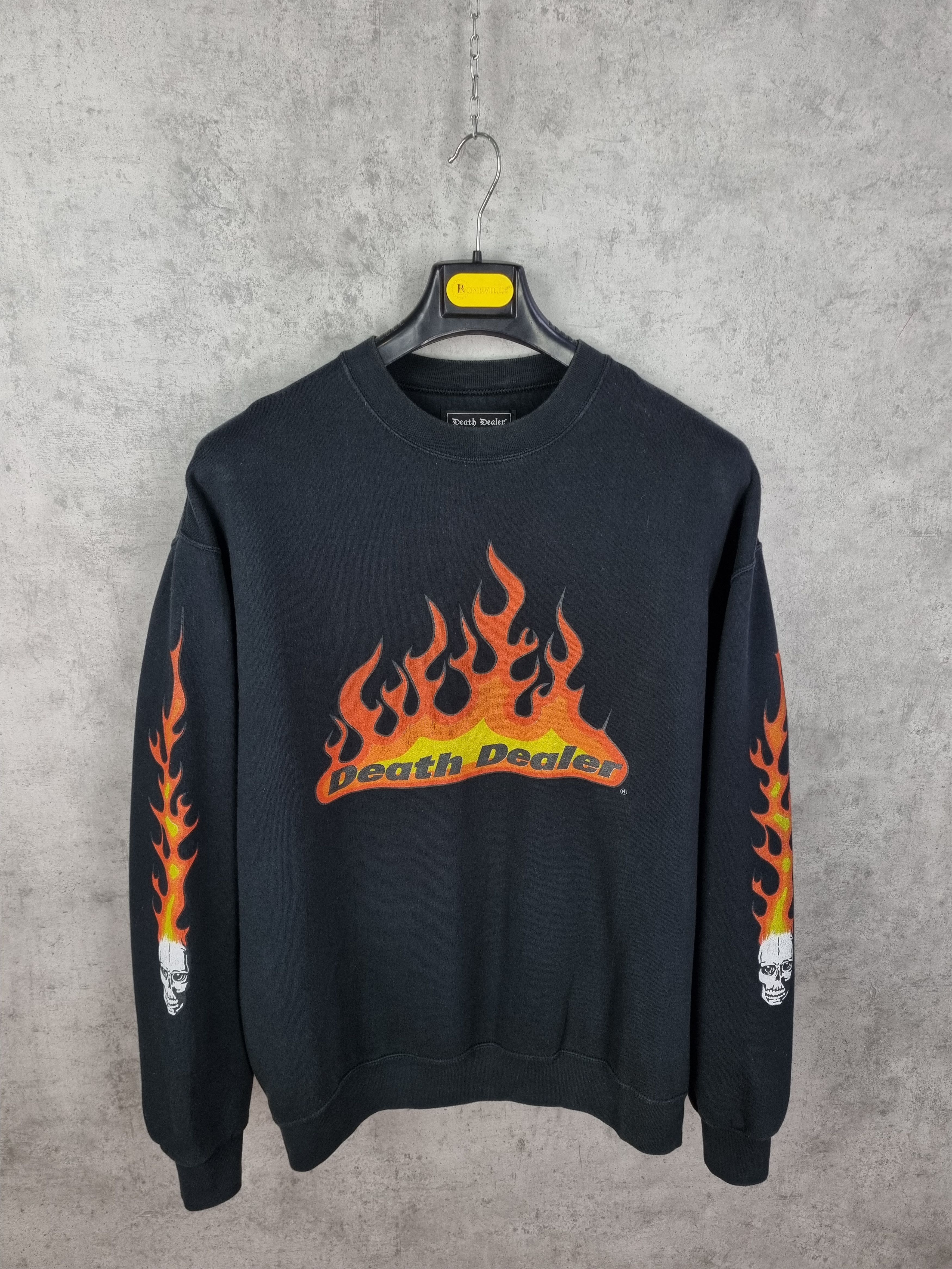 image of Band Tees x Rock Tees Vintage Death Dealer Flames Fire Sweatshirt Thrasher Style in Black (Size XL)
