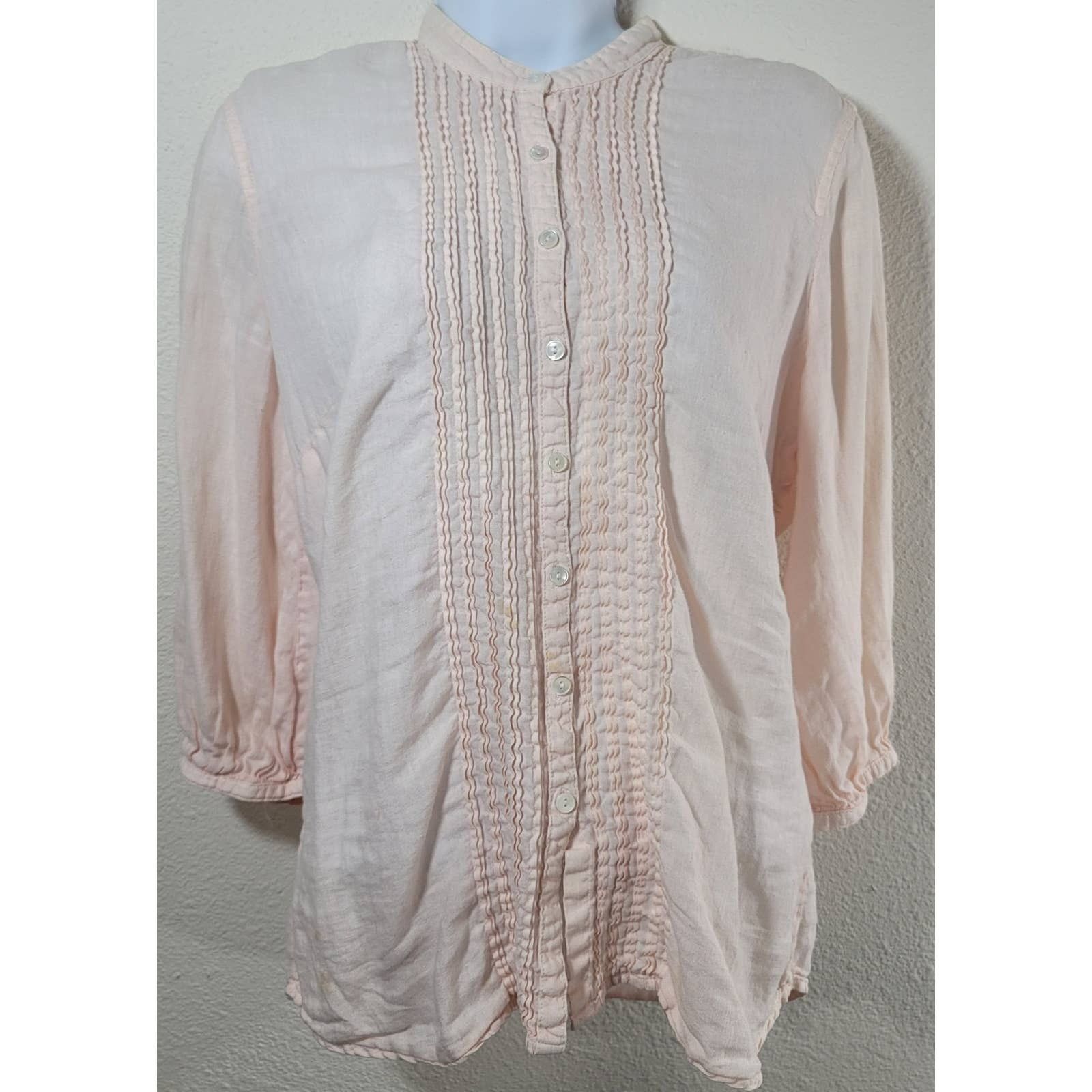 Lucky Brand Lucky Brand Peach Pink Tuxedo Pleated Button Up Top Medium Size M / US 6-8 / IT 42-44 - 1 Thumbnail