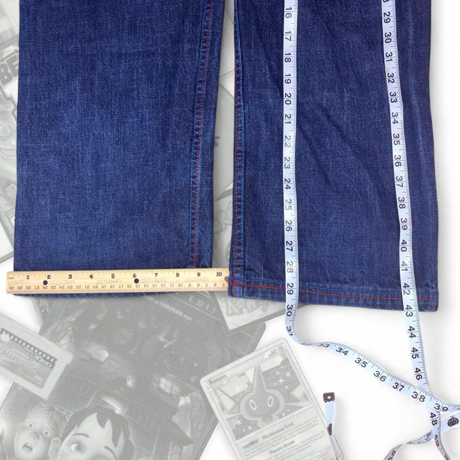 & Other Stories Vintage Y2K Dark Blue Baggy Embroidered Qrule Denim Jeans Size US 36 / EU 52 - 7 Thumbnail