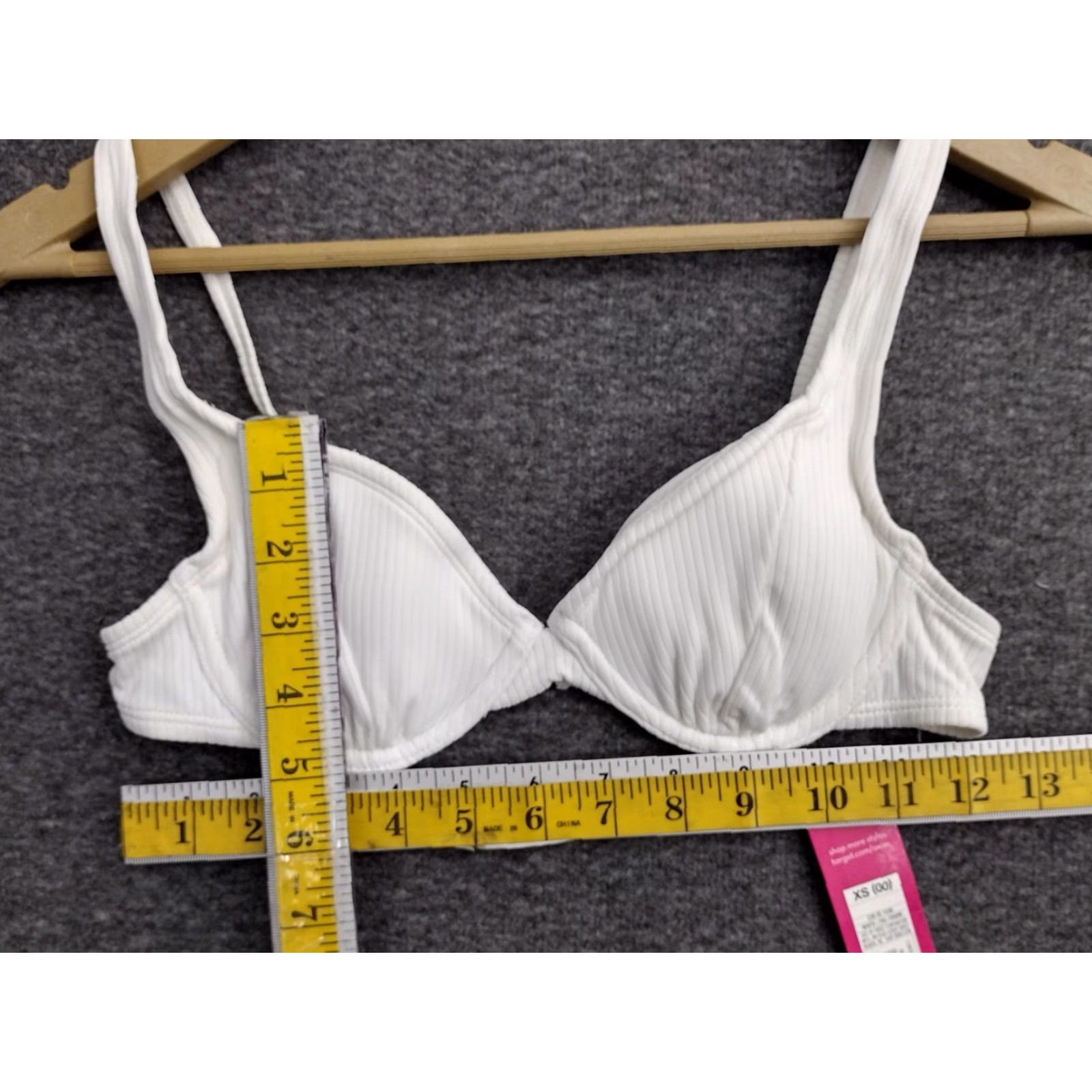 Vintage Xhilaration Bikini Top Juniors XS White Ribbed Solid Padded Wide Strap Women's Top 00 Swim Size XS / US 0-2 / IT 36-38 - 4 Thumbnail