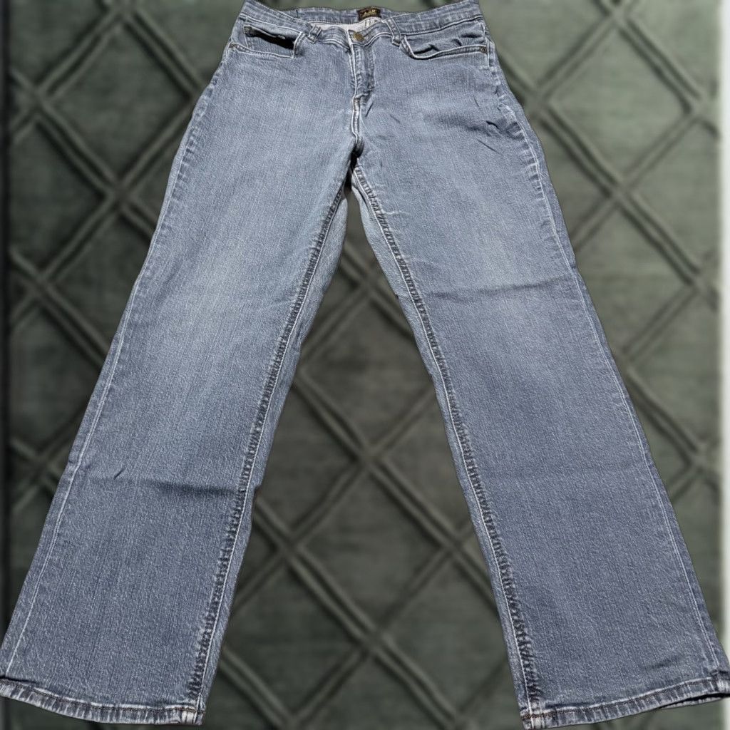 Lee Lee Straight Jeans Mens Blue Denim Stretch Medium Wash Classic Zip Fly - 30X27.5 Size US 30 / EU 46 - 1 Thumbnail