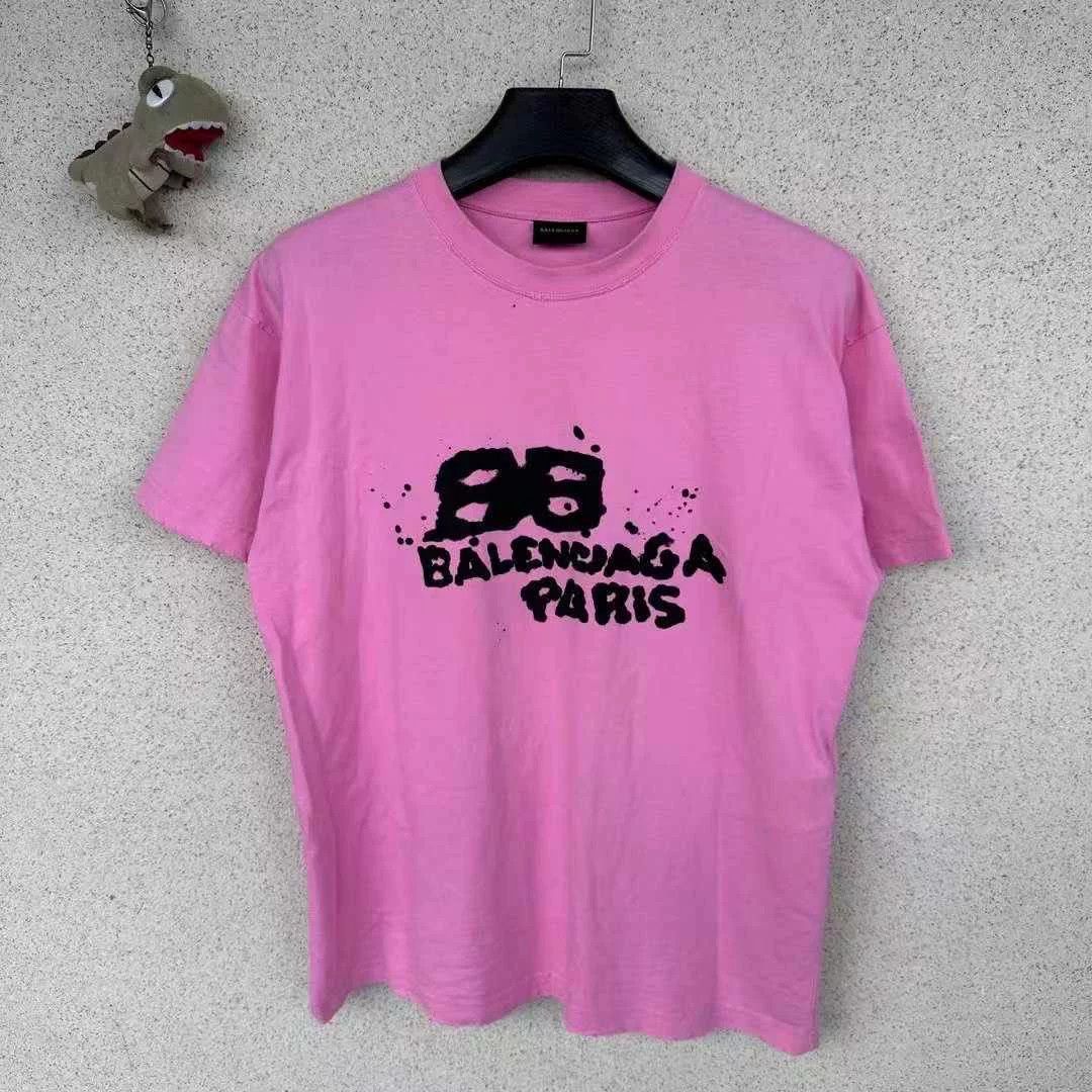 Balenciaga Balenciaga Pink Double B Graffiti T-shirt Size L / US 10 / IT 46 - 1 Thumbnail