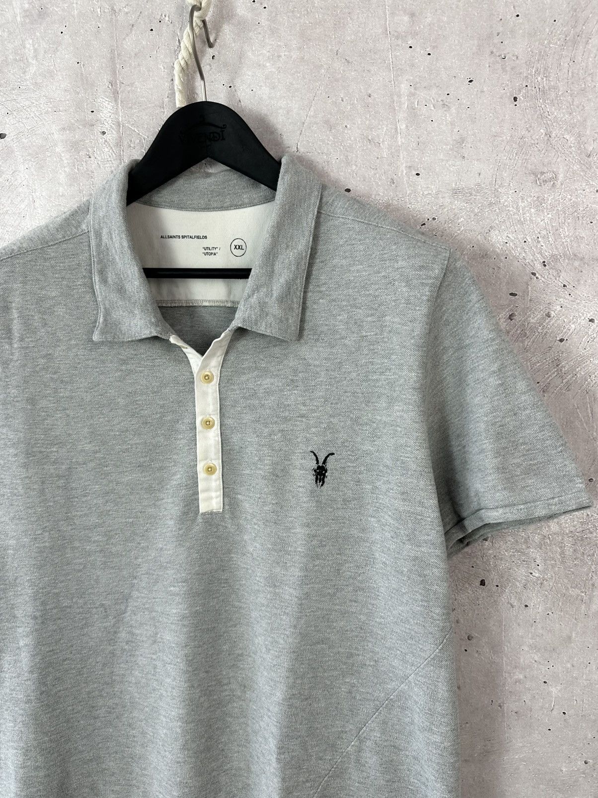 Allsaints × Vintage AllSaints Grey Cotton Short Sleeve Size XXL Polo Size US XL / EU 56 / 4 - 2 Thumbnail