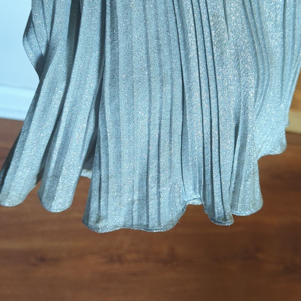 Halston Heritage Halston Lana Pleated V-Neck Gown Silver Metallic Formal Wed Size M / US 6-8 / IT 42-44 - 8 Thumbnail