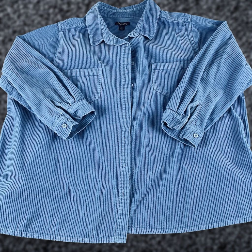 Vintage Romans Corduroy Shirt Women 30W (3X) Blue Shacket Button-Up Casual Long Sleeve 100% Cotton Chest Pocket Vintage No Size 4XL / US 24-26 - 1 Thumbnail