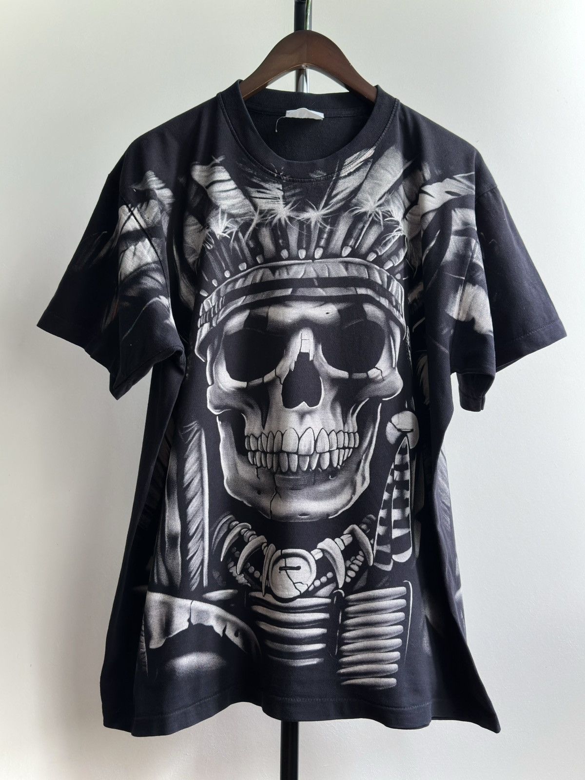Vintage VINTAGE 90s CRAZY SKULL SINGLE STITCH AOP TEE Size US XL / EU 56 / 4 - 2 Thumbnail