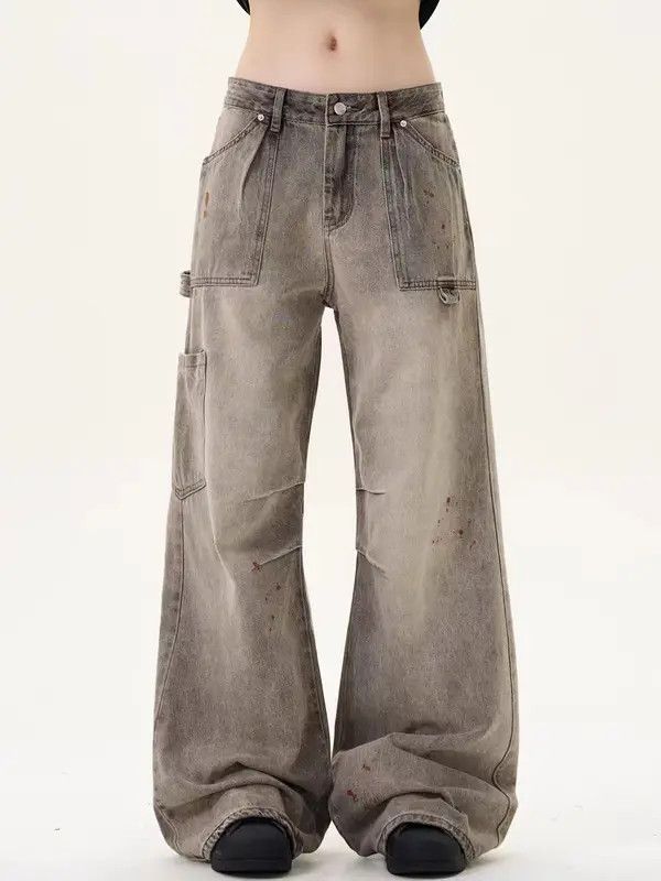 Japanese Brand VIBE Aged and inked frayed workwear baggy jeans Size US 34 / EU 50 - 5 Thumbnail