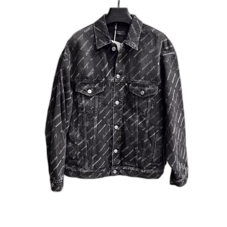 Balenciaga Balenciaga Black Logo Print Denim Jacket Size US M / EU 48-50 / 2 - 1 Thumbnail