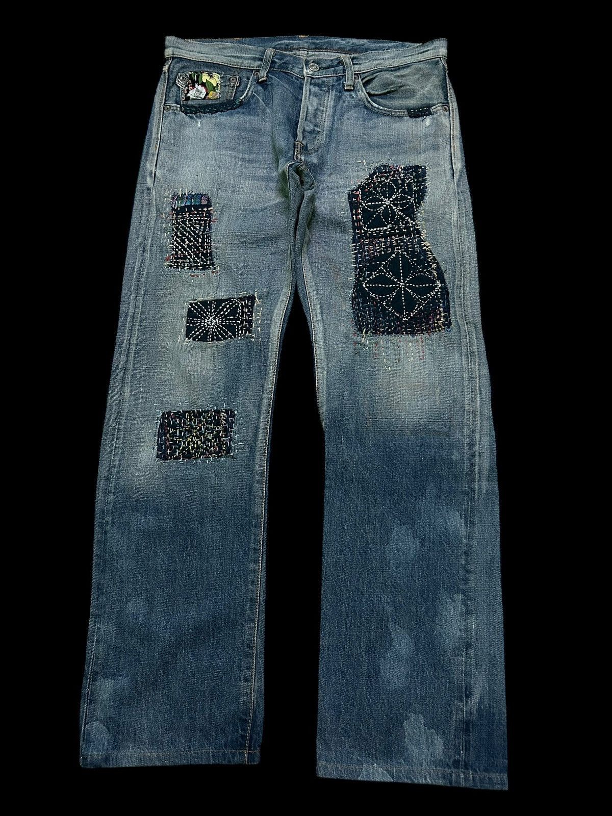 Edwin × Kapital × Vintage 🔥 VINTAGE EDWIN SELVEDGE DISTRESSED CUSTOM MADE DENIM JEANS Size US 34 / EU 50 - 3 Thumbnail