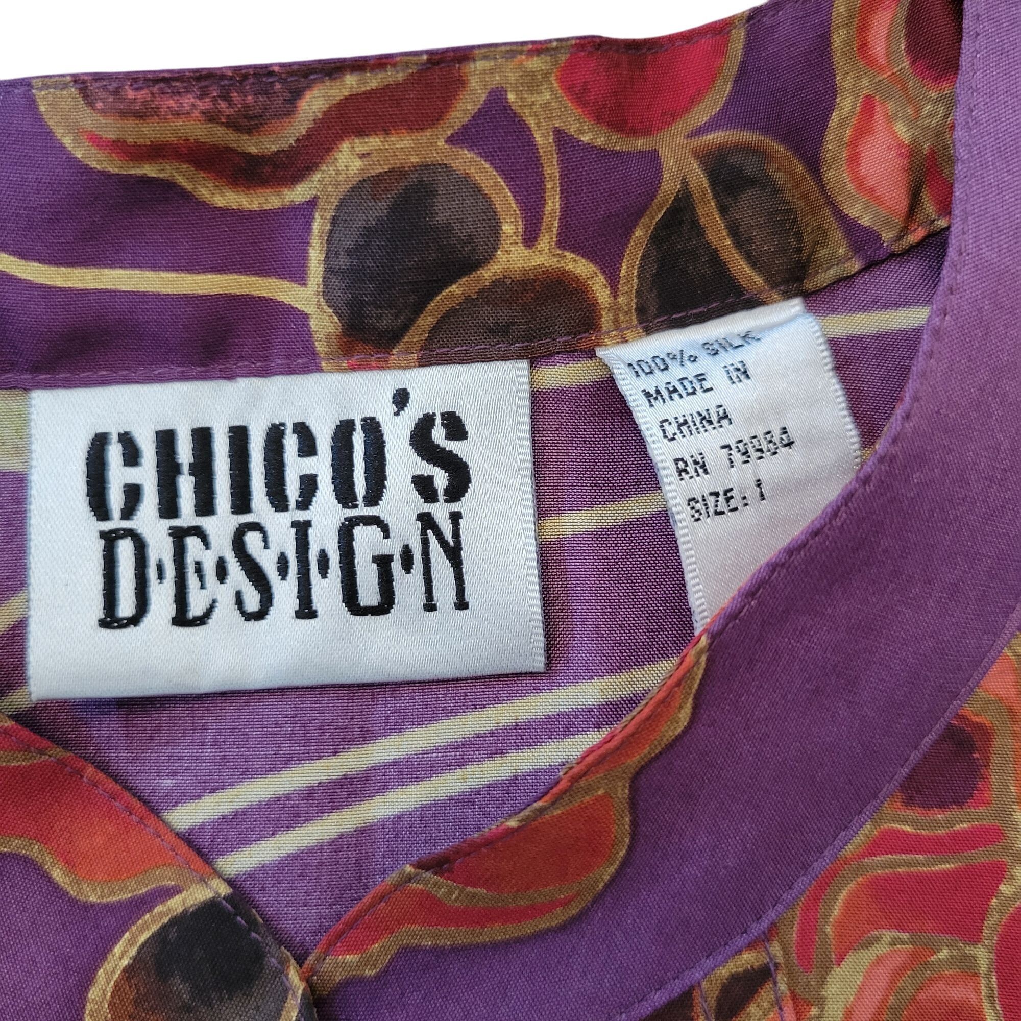 Chicos Chicos Design 1 Silk Purple Floral Mandarin Collar Jacket M Size M / US 6-8 / IT 42-44 - 3 Thumbnail