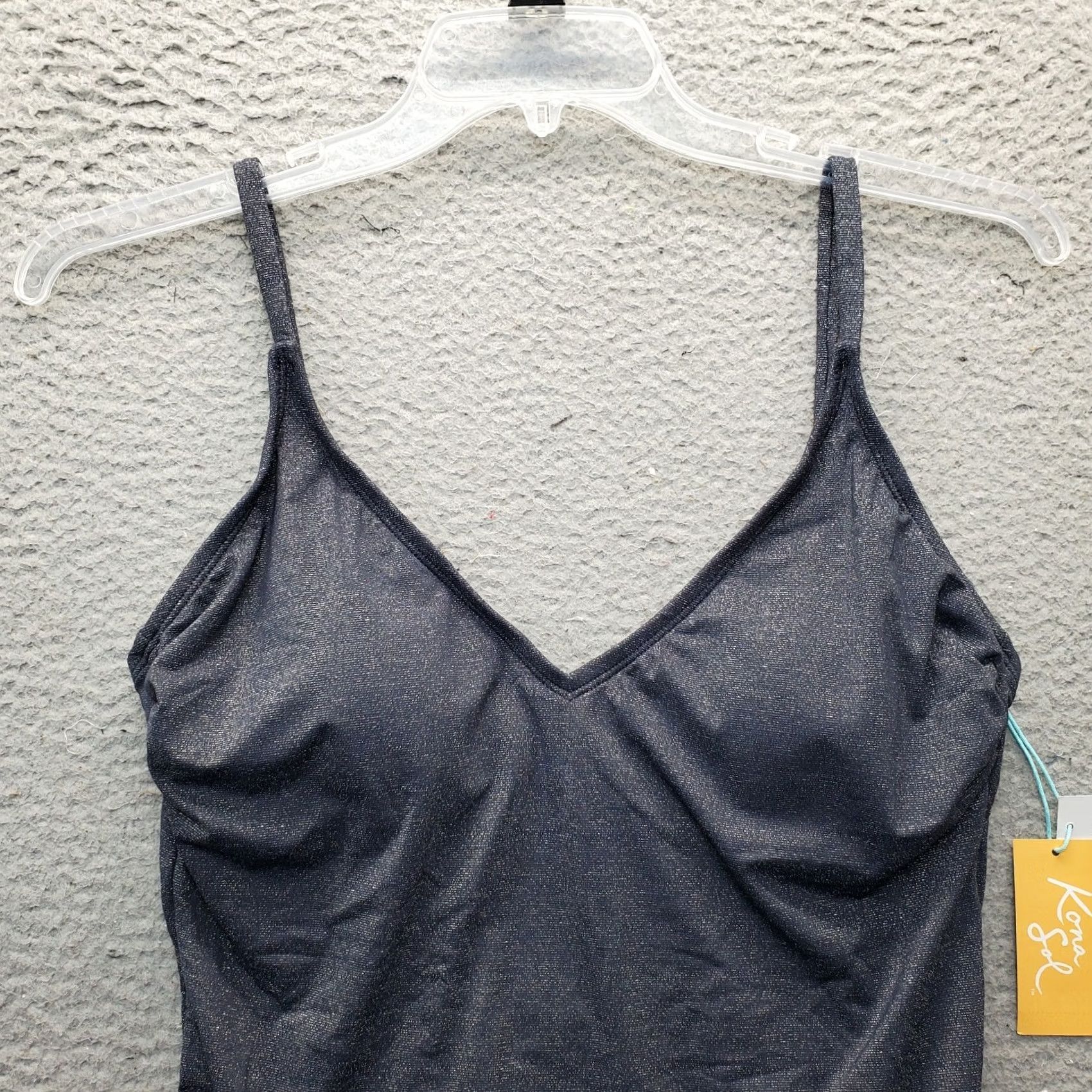 Vintage Kona Sol Swimsuit Women L Gray Adjustable Strap Cutout Back Sleeveless V-Neck Size ONE SIZE - 3 Thumbnail